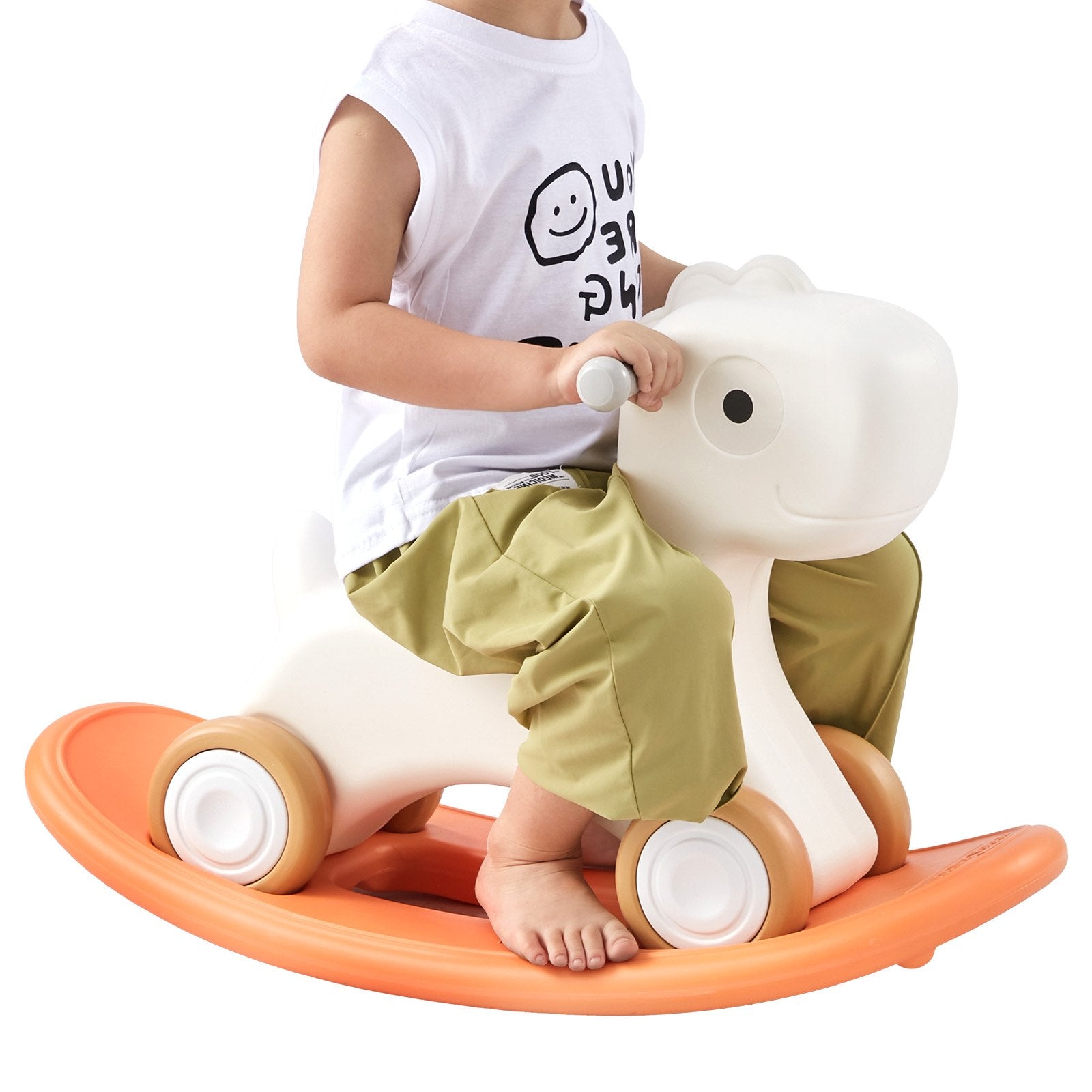 VEVOR 3 in 1 Rocking Horse for Toddlers 1-3 Years, Baby Rocking Horse with Detachable Balance Board and 4 Smooth Wheels, Support up to 80 lbs HDPE Material Kids Ride on Toy, Swinging, Orange 9