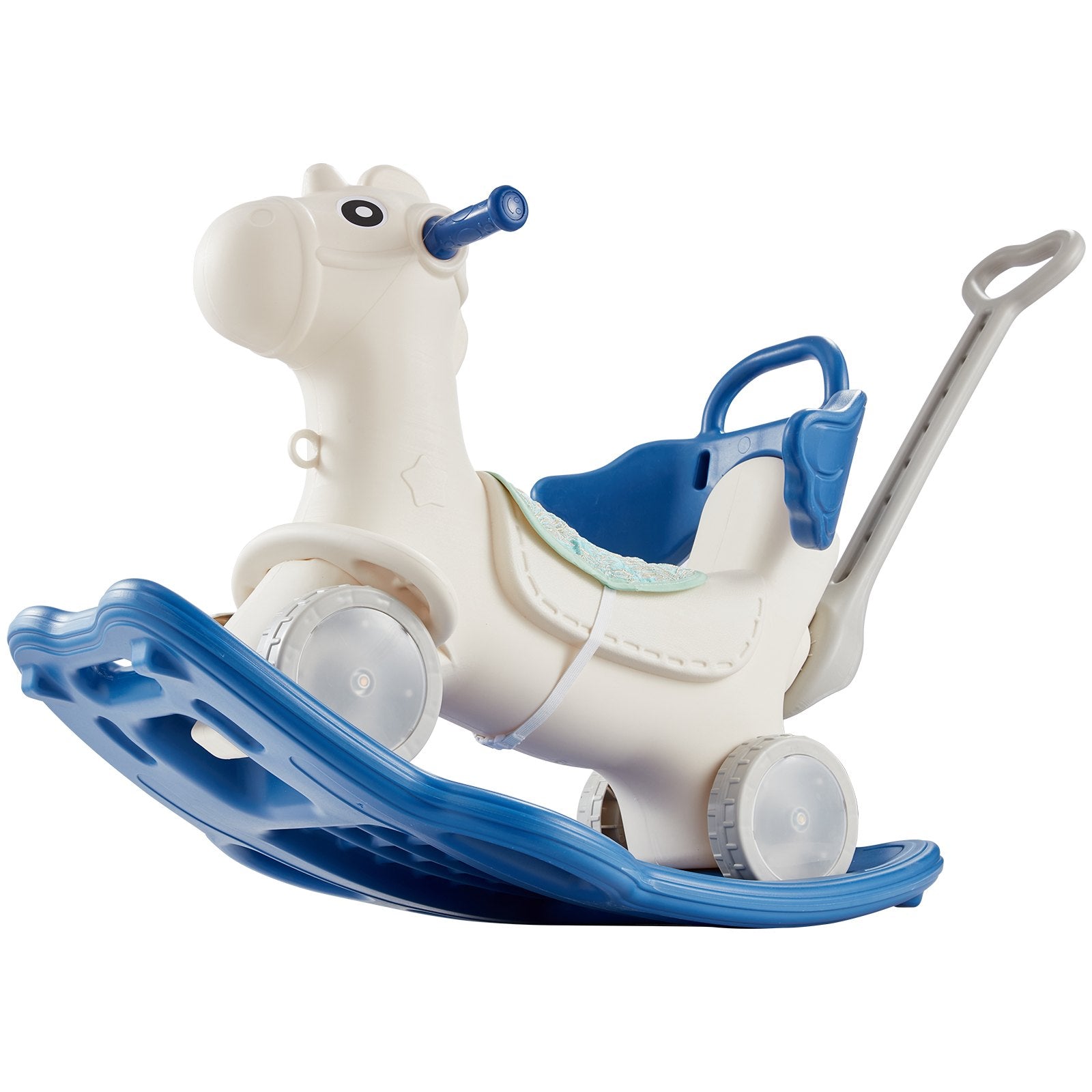 VEVOR 4 in 1 Rocking Horse for Toddlers 1-3 Years, Baby Rocking Horse with Detachable Balance Board, Push Handle and 4 Smooth Wheels, Support up to 80 lbs HDPE Kids Ride on Toy with Sound, Blue 9