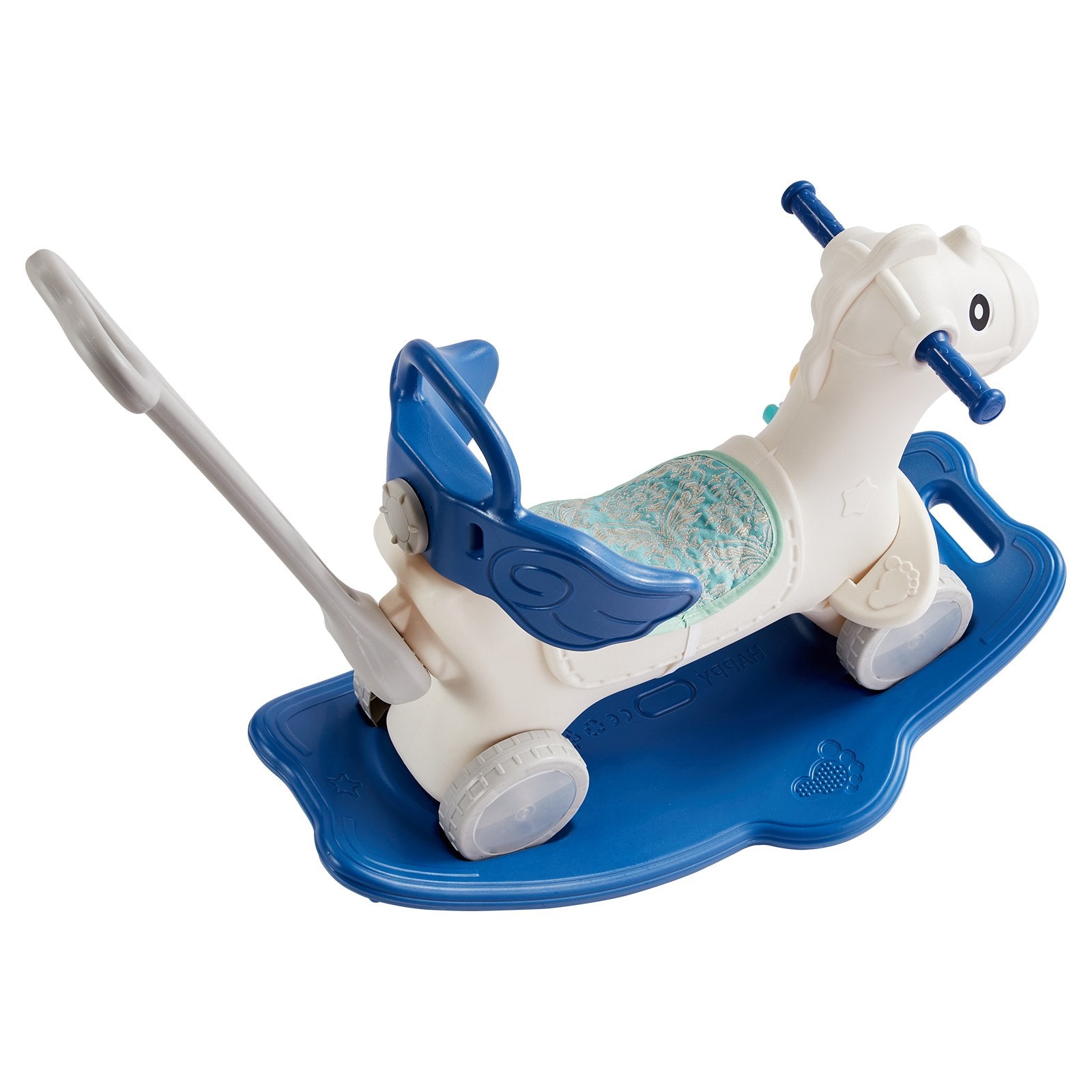 VEVOR 4 in 1 Rocking Horse for Toddlers 1-3 Years, Baby Rocking Horse with Detachable Balance Board, Push Handle and 4 Smooth Wheels, Support up to 80 lbs HDPE Kids Ride on Toy with Sound, Blue 10