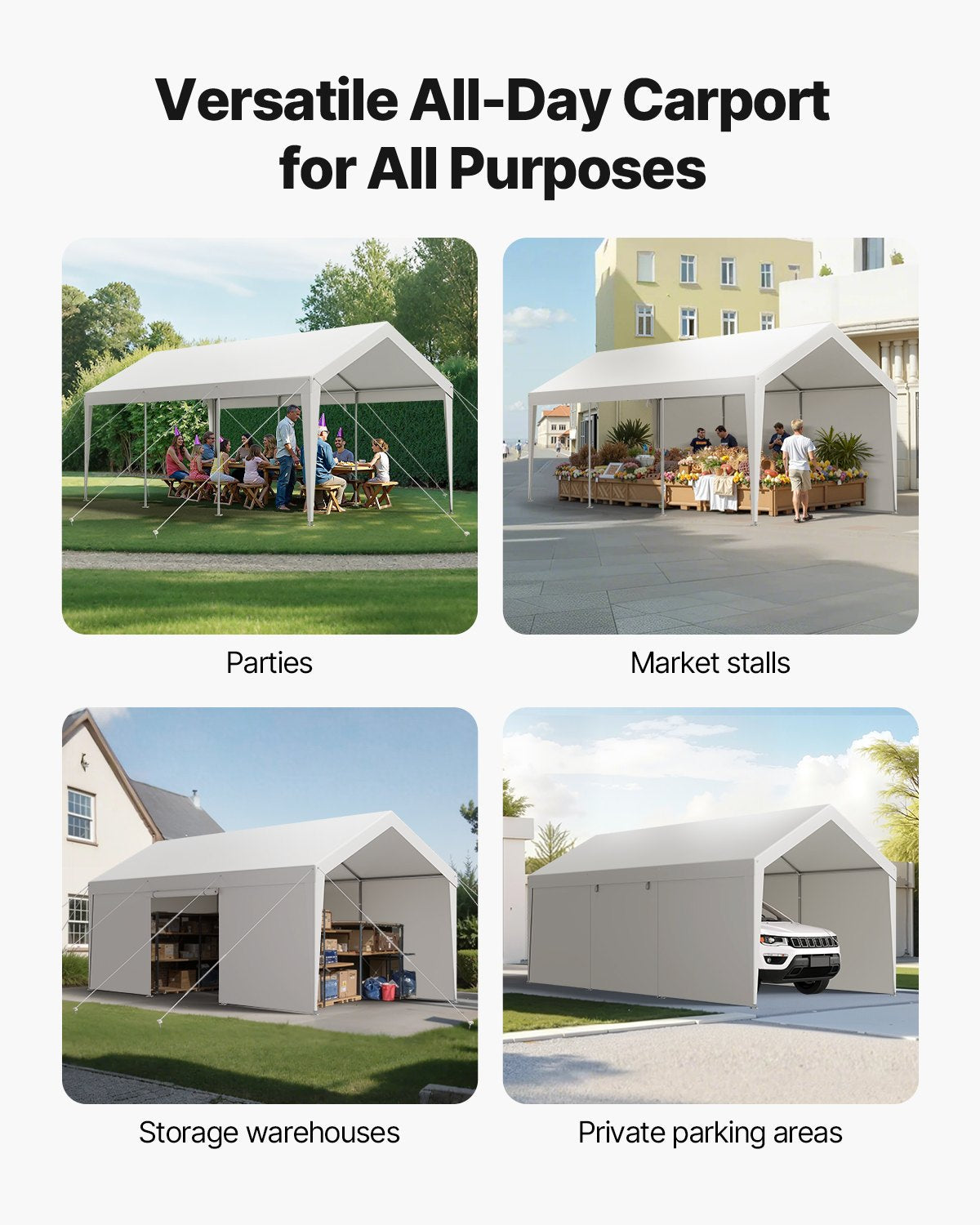VEVOR Carport Car Canopy 10x20FT Heavy Duty Car Shelter with Sidewalls White 3