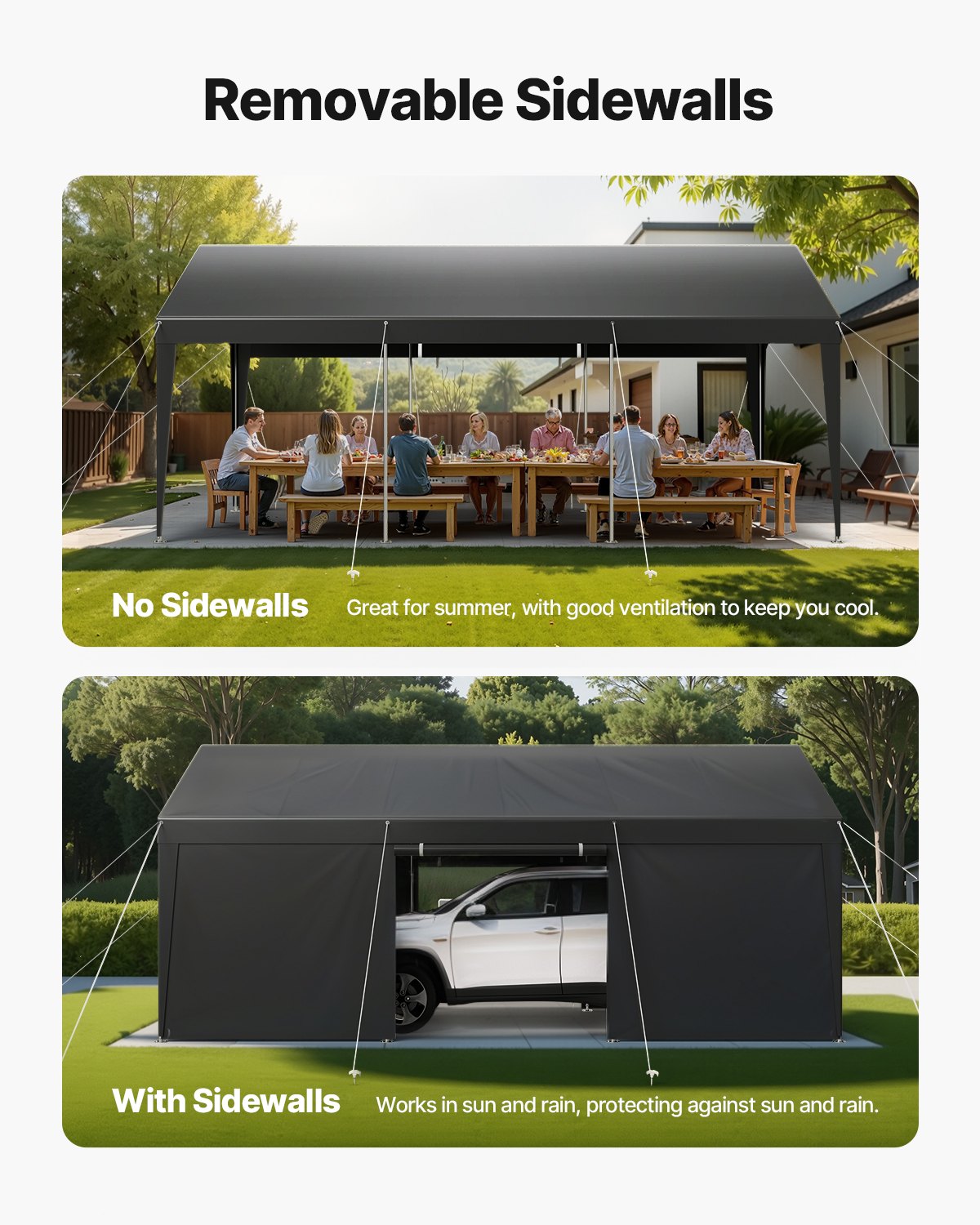 VEVOR Carport Car Canopy 12x20FT Heavy Duty Car Shelter with Sidewalls White 5