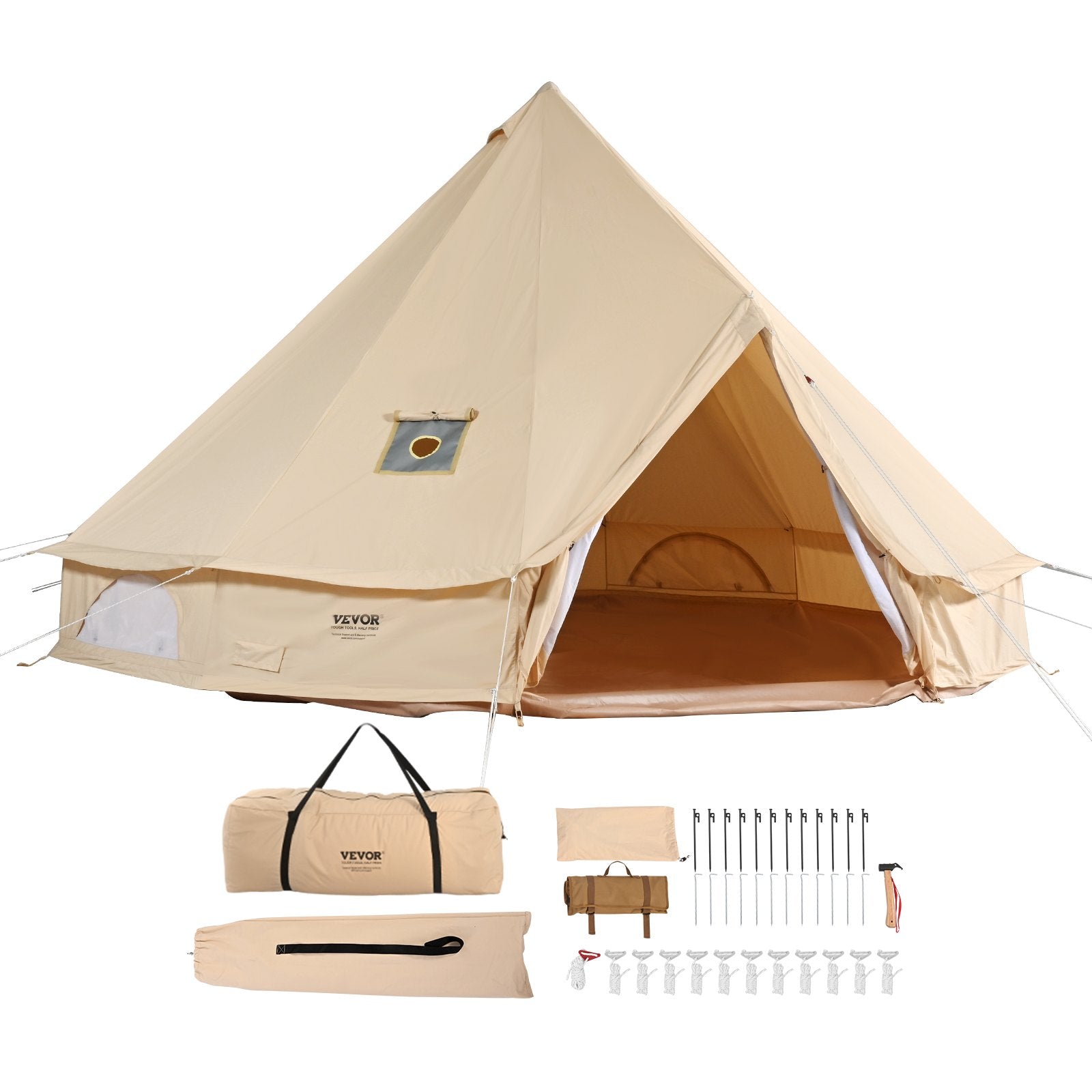 VEVOR Canvas Bell Tent 4m/13.12ft 4-Season Camping Yurt Tent with Stove Jack 9