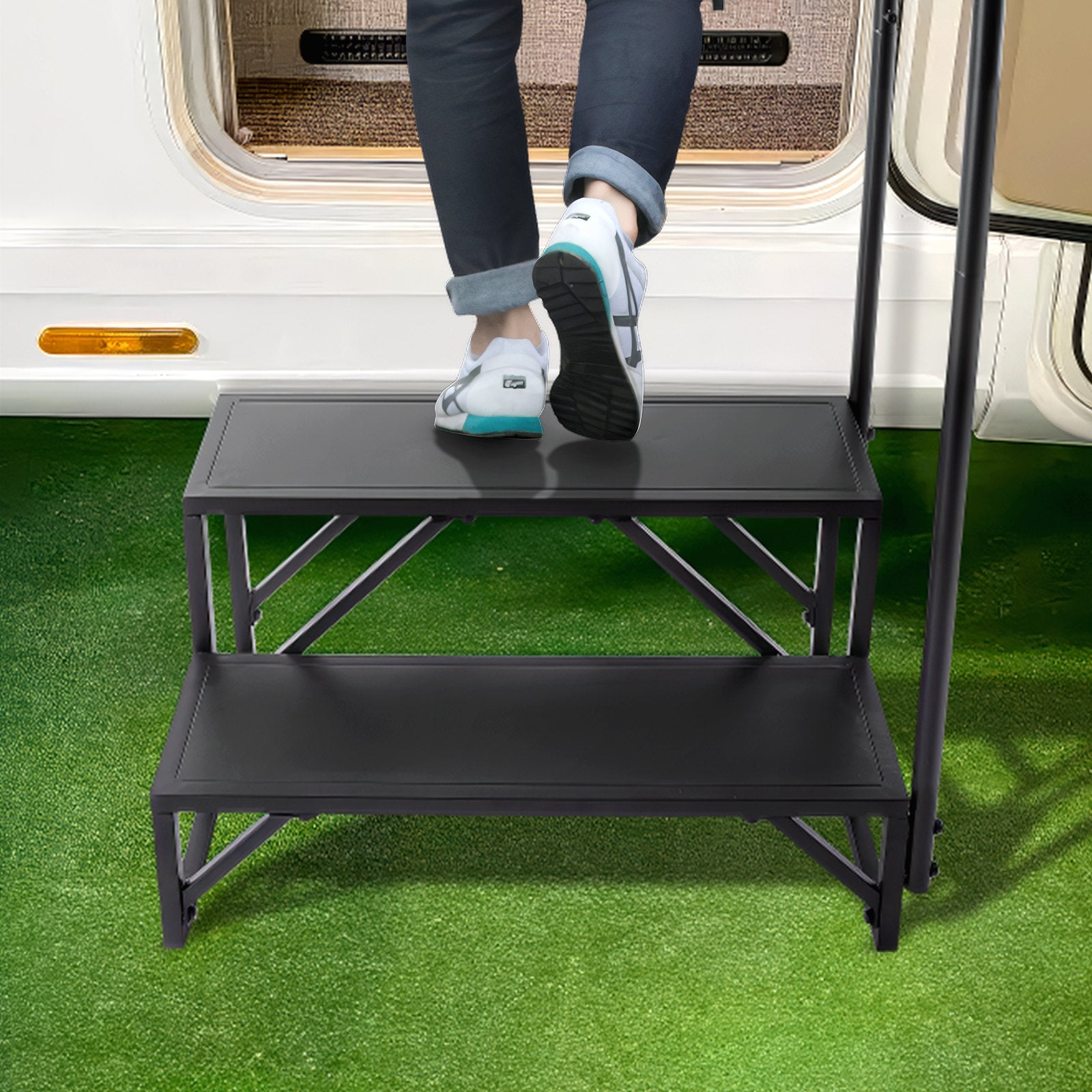 VEVOR RV Steps, 2-Step RV Stairs, 199.58KGS Load Capacity, Thickened Carbon Steel, With Handrail, Non-Slip Steps for Safe Entry and Exit, Suit for RV, Trailer, Camper Steps 8