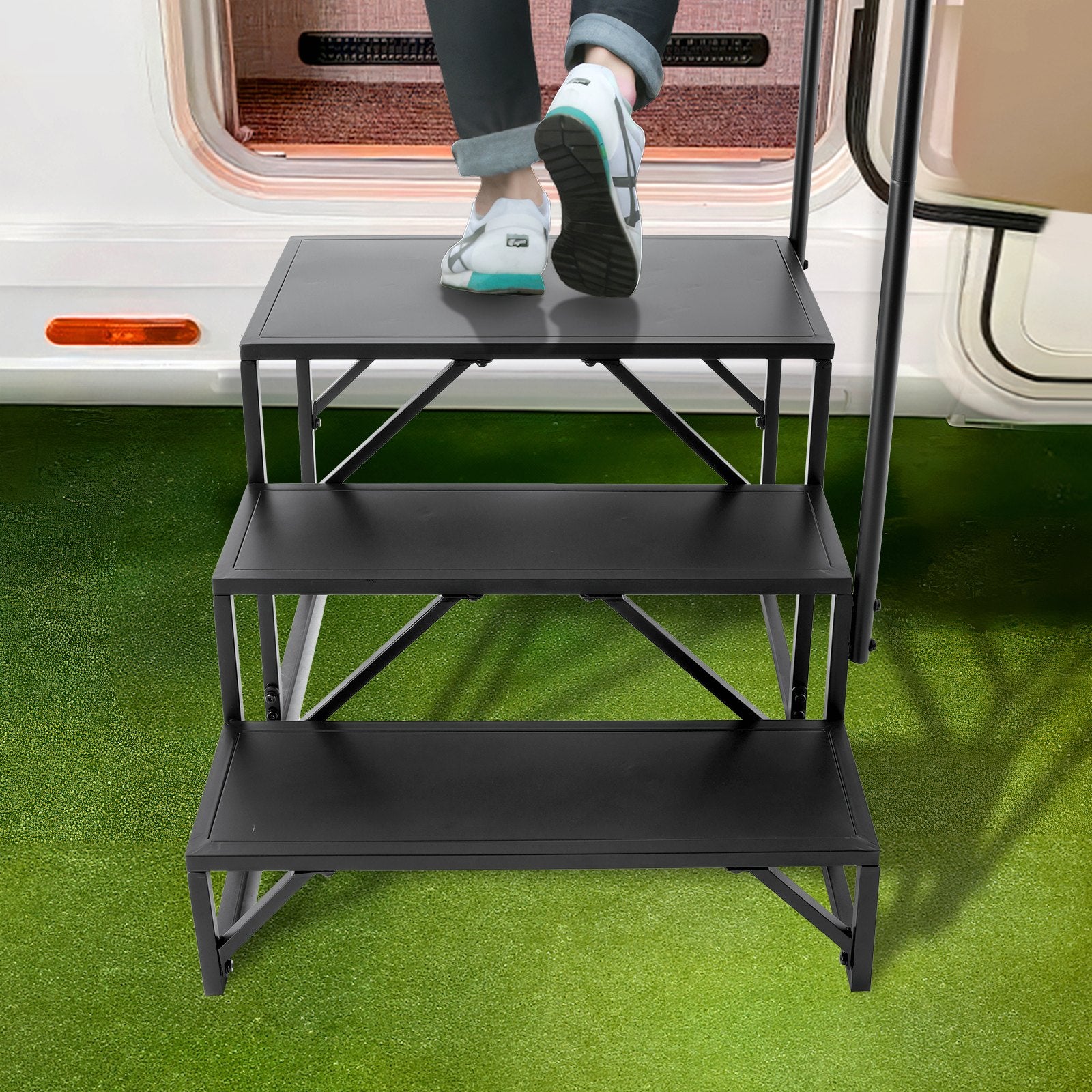 VEVOR RV Steps, 3-Step RV Stairs, 199.58KGS  Load Capacity, Thickened Carbon Steel, With Handrail, Non-Slip Steps for Safe Entry and Exit, Suit for RV, Trailer, Camper Steps 8