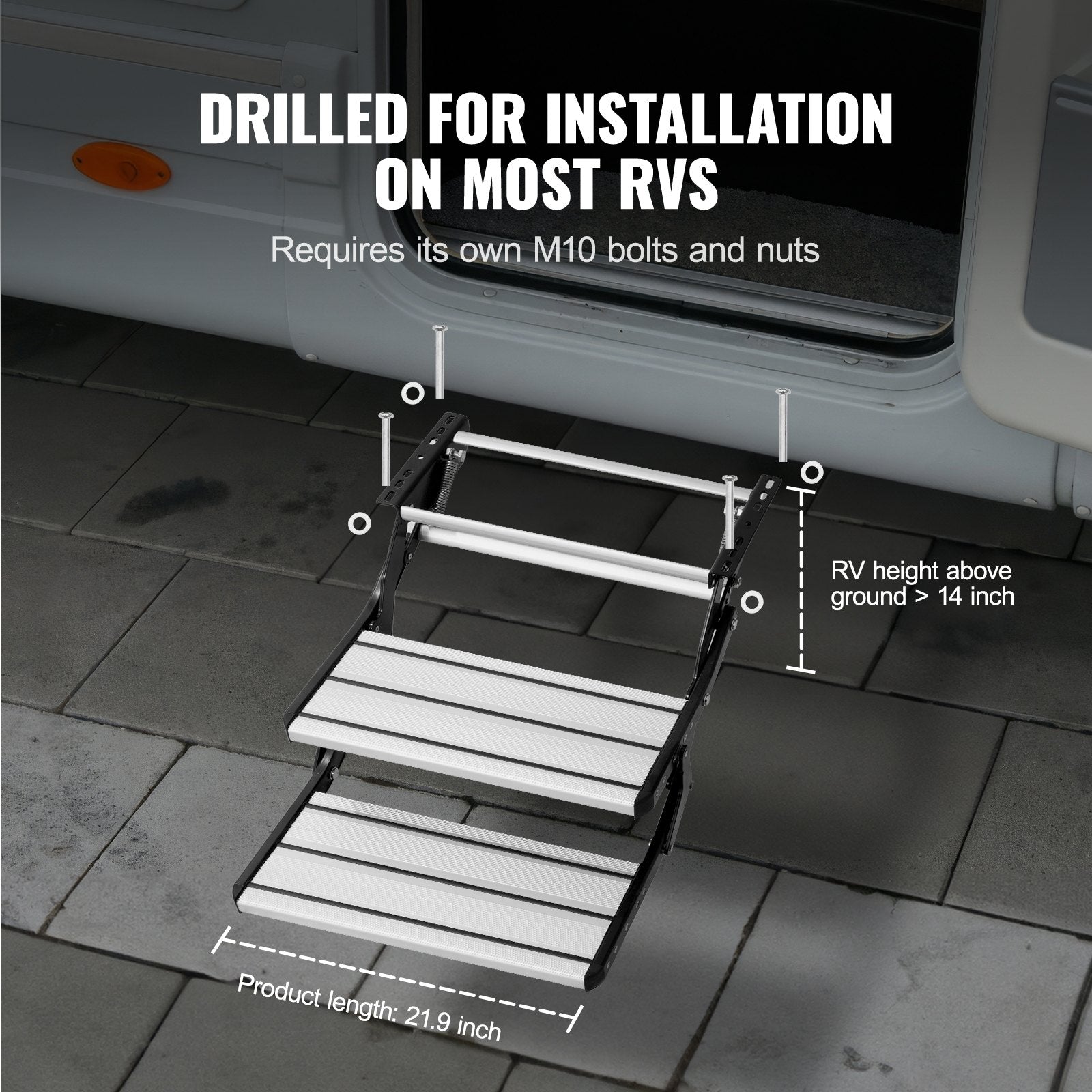 VEVOR RV Steps, 2-Step, Manual Retractable RV Stairs, Foldable, 440 LBS Load Capacity, Aluminum Alloy Steps, Thickened Steel Plate, Non-Slip Steps for Safe Entry and Exit, RV, Trailer, Camper Steps 3