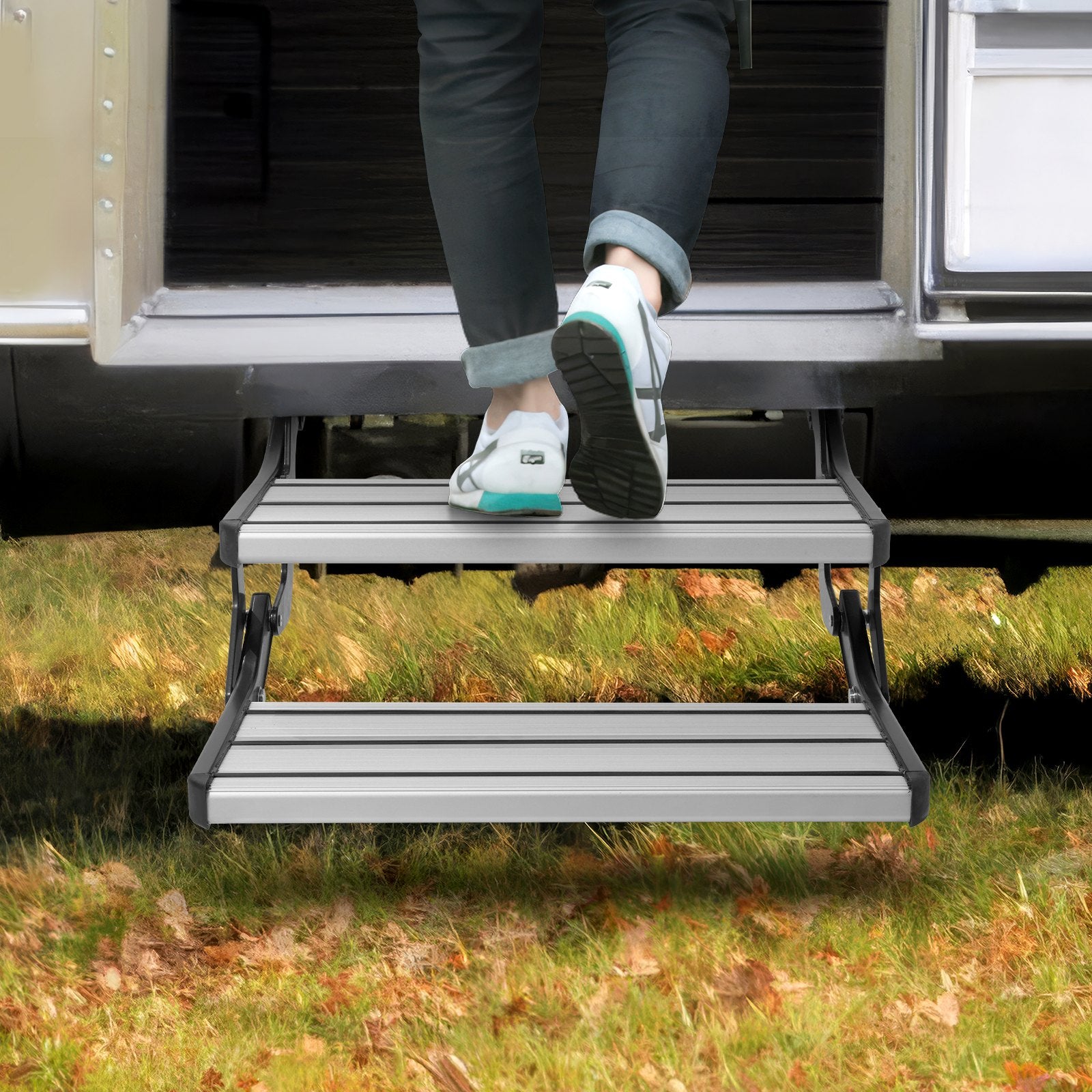 VEVOR RV Steps, 2-Step, Manual Retractable RV Stairs, Foldable, 440 LBS Load Capacity, Aluminum Alloy Steps, Thickened Steel Plate, Non-Slip Steps for Safe Entry and Exit, RV, Trailer, Camper Steps 8
