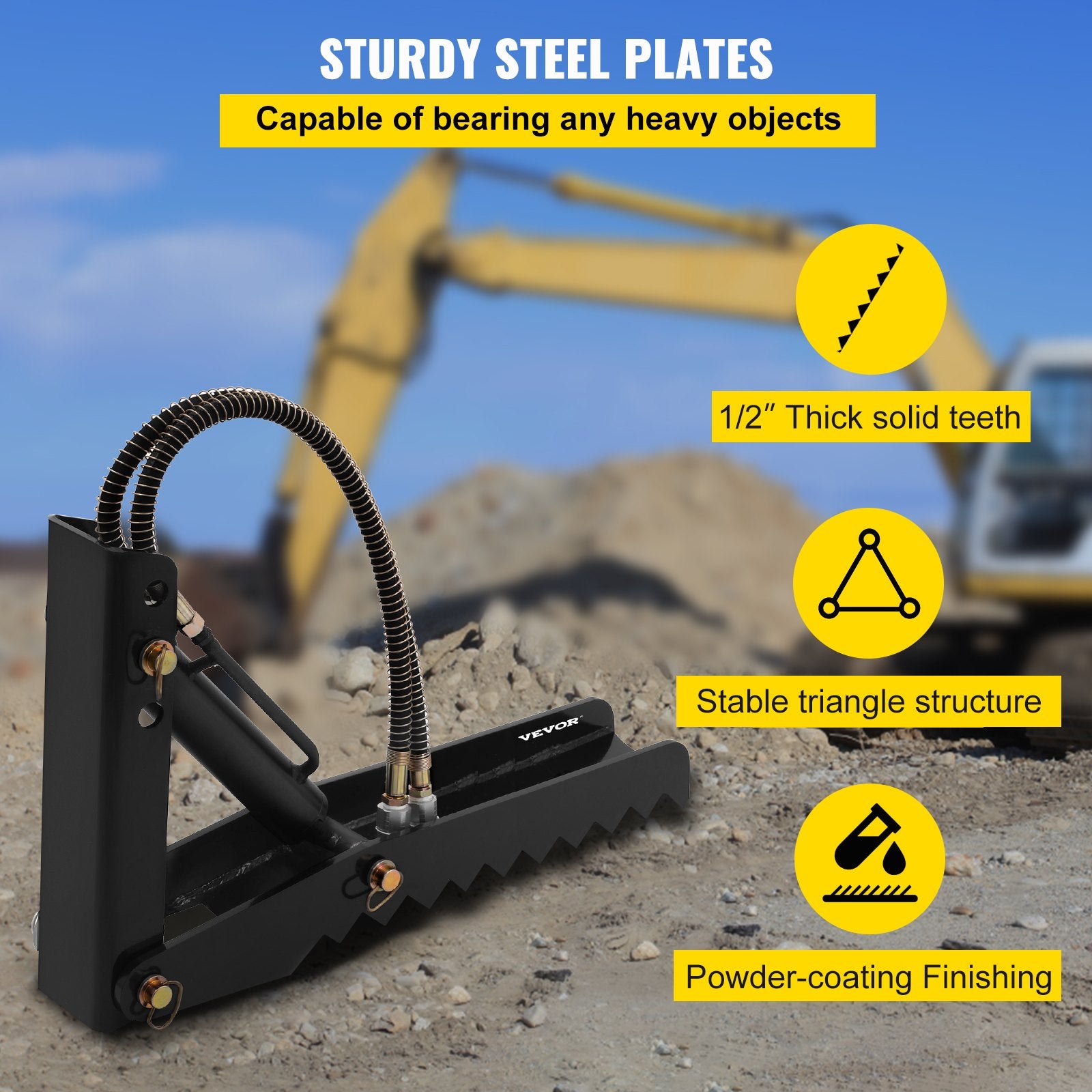 VEVOR 61cm Hydraulic Backhoe Excavator Thumb Attachments Weld On 1.27cm Teeth Thick Steel Plate Assembly 12MM Bolt-On Design with Hydraulic Cylinder 4
