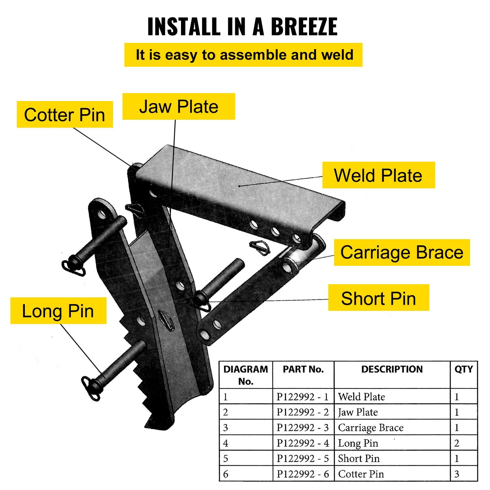 VEVOR 61cm Hydraulic Backhoe Excavator Thumb Attachments Weld On 1.27cm Teeth Thick Steel Plate Assembly 12MM Bolt-On Design with Hydraulic Cylinder 5