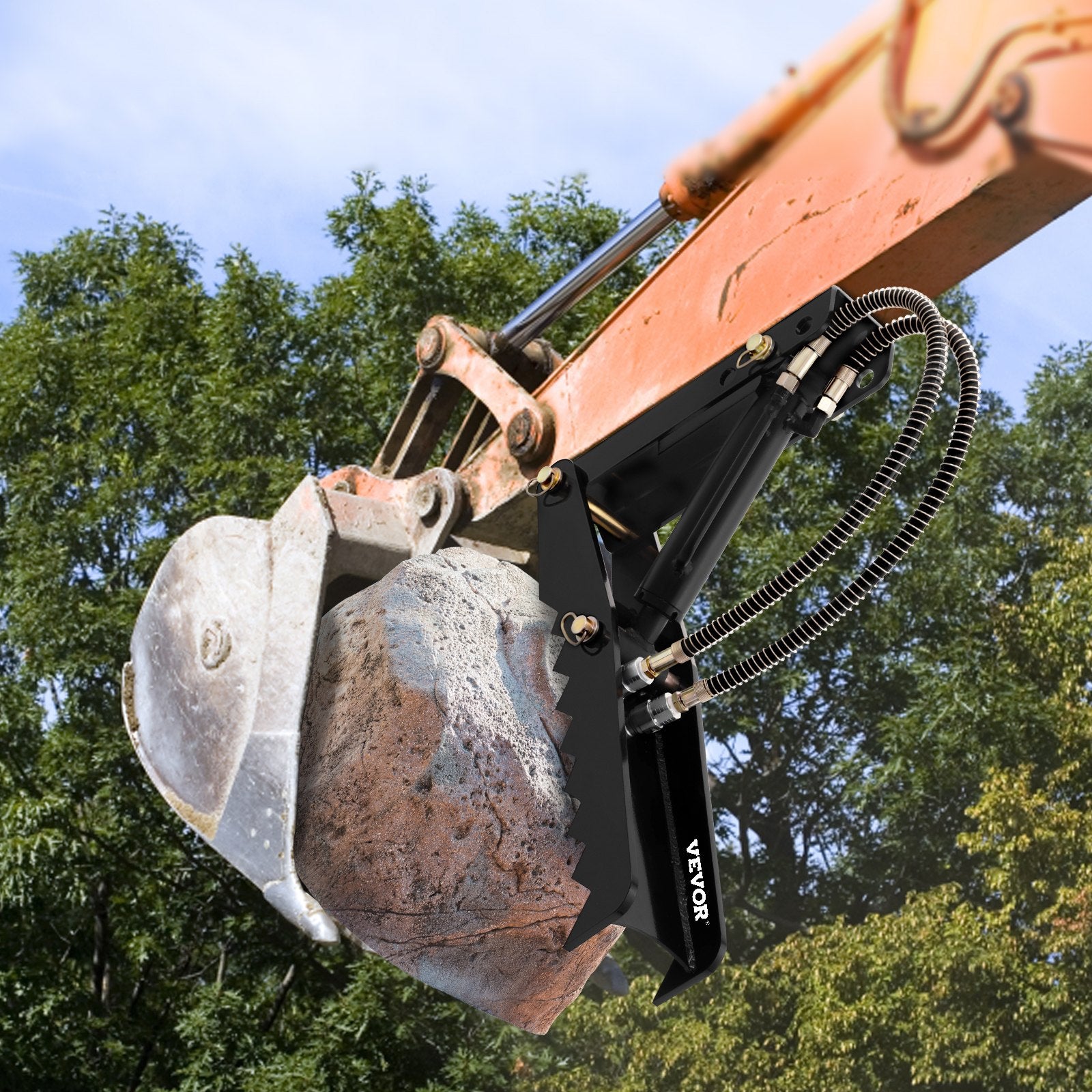 VEVOR 61cm Hydraulic Backhoe Excavator Thumb Attachments Weld On 1.27cm Teeth Thick Steel Plate Assembly 12MM Bolt-On Design with Hydraulic Cylinder 8