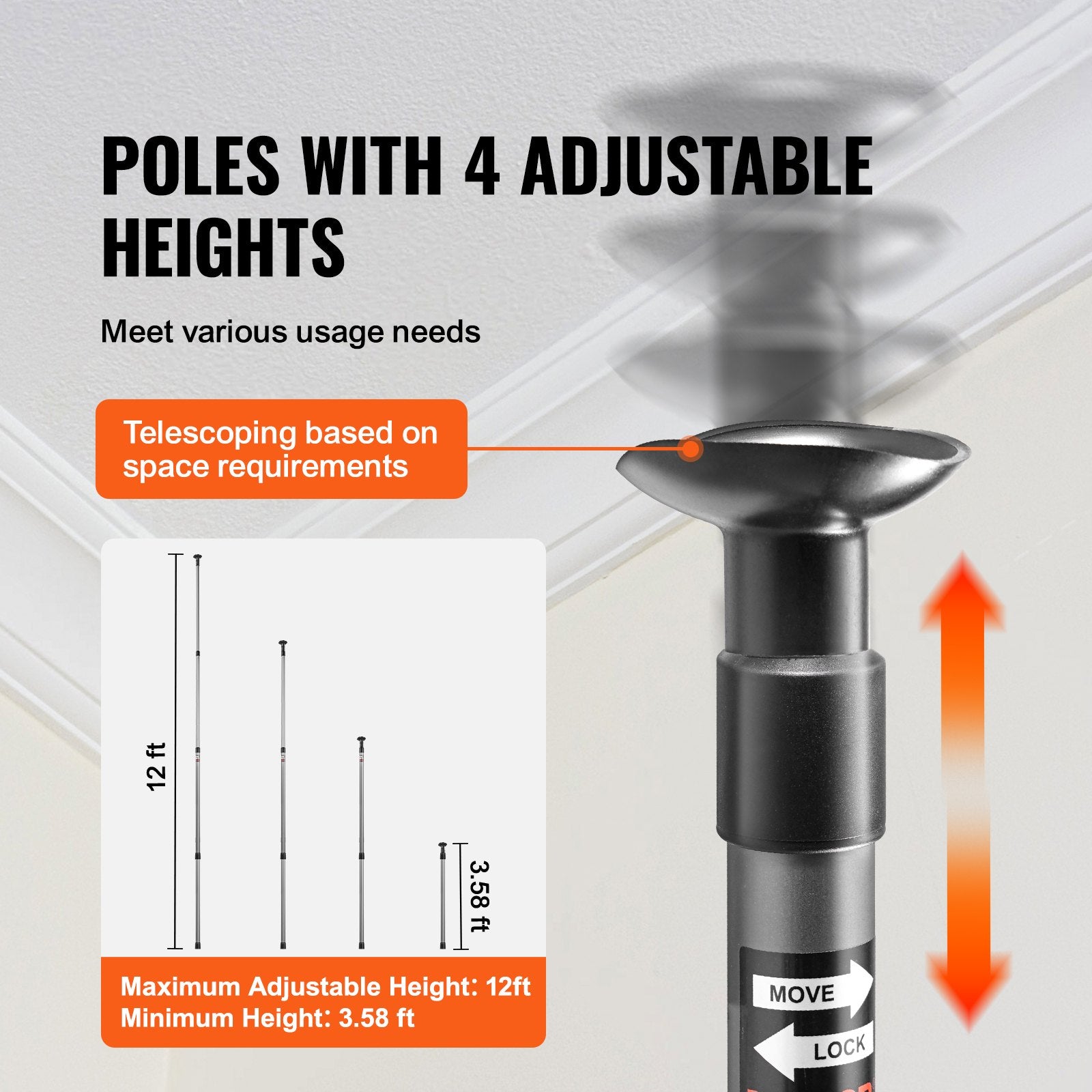 VEVOR Dust Barrier Poles, 12 Ft Barrier Poles, Dust Barrier System with 4 Telescoping Poles, Magnetic Zipper, Carry Bag and 32.8x13.12 Ft Plastic Film, for Interior Decoration, Painting 5