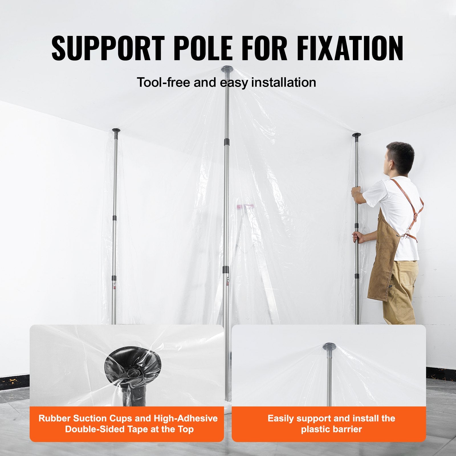 VEVOR Dust Barrier Poles, 12 Ft Barrier Poles, Dust Barrier System with 4 Telescoping Poles, Magnetic Zipper, Carry Bag and 32.8x13.12 Ft Plastic Film, for Interior Decoration, Painting 6