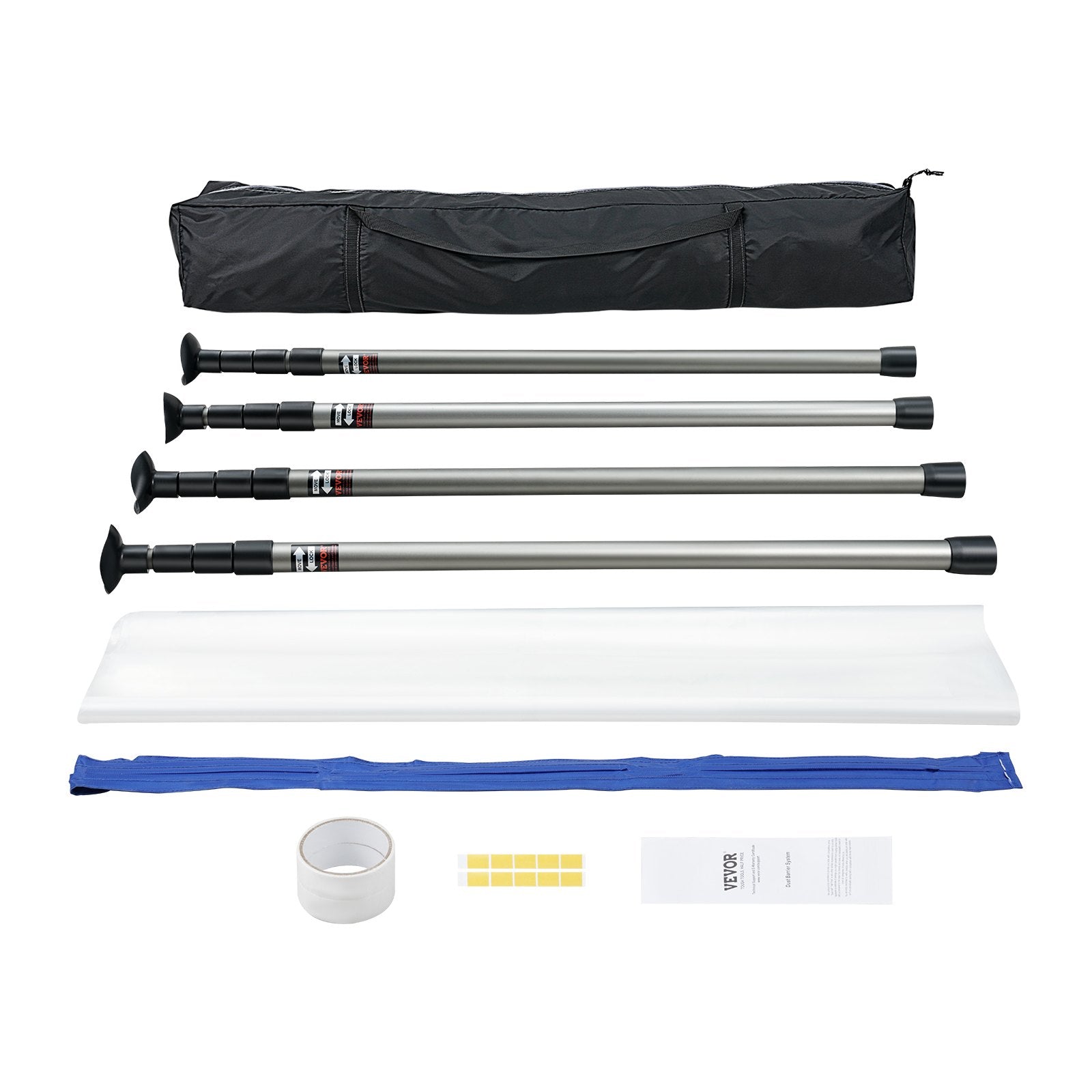 VEVOR Dust Barrier Poles, 12 Ft Barrier Poles, Dust Barrier System with 4 Telescoping Poles, Magnetic Zipper, Carry Bag and 32.8x13.12 Ft Plastic Film, for Interior Decoration, Painting 9