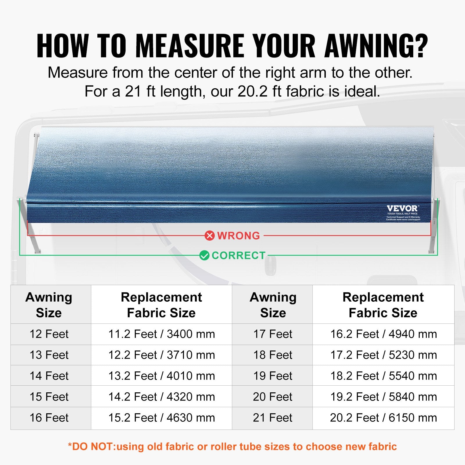 VEVOR RV Awning Fabric Replacement, 6.15m Fabric Length for 6.4m Awning, Heavy Duty 3-Ply 16oz PVC Camper Awning Fabric, Waterproof & UV Protection Outdoor Canopy for RV, Trailer, Motorhome, Blue Fade 5