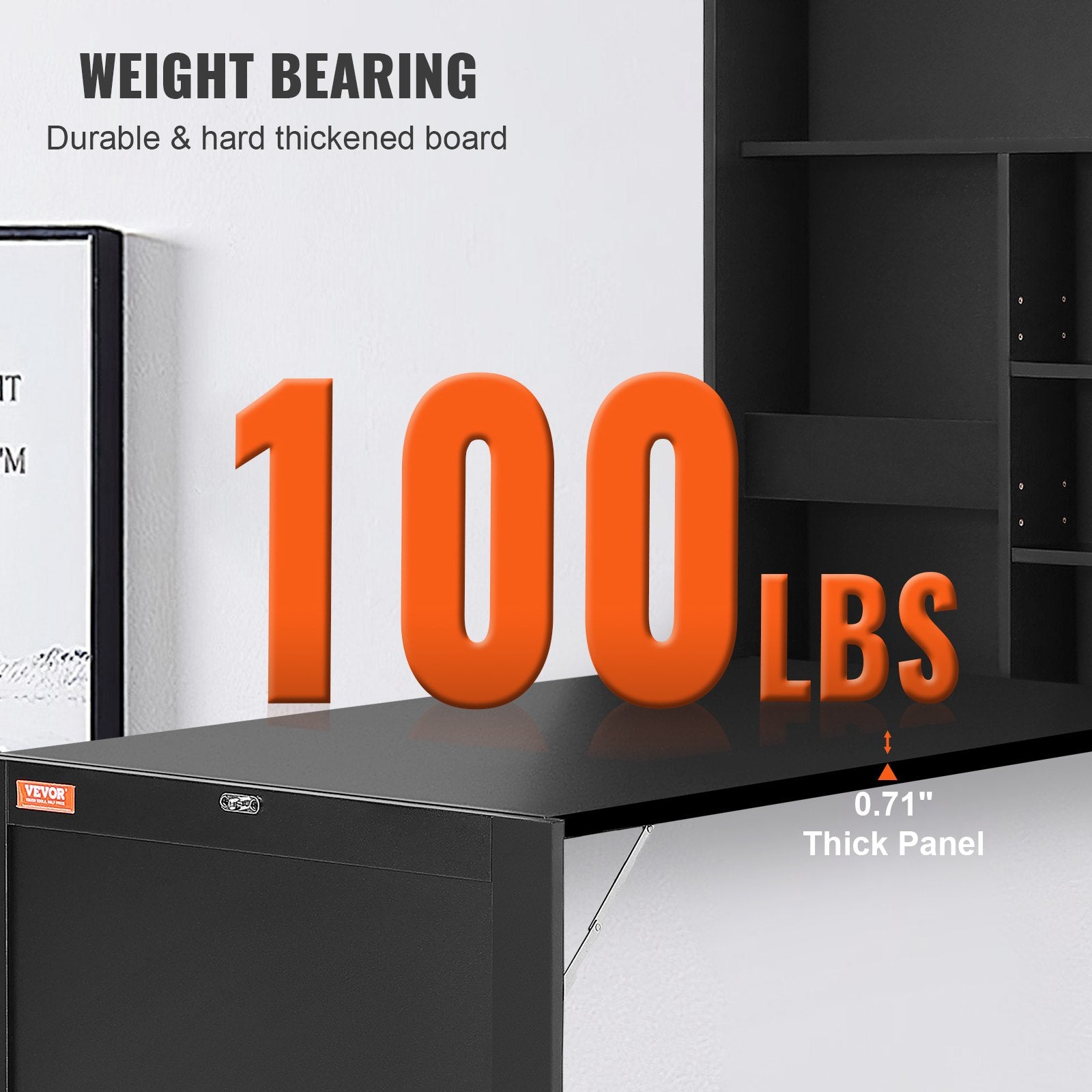 VEVOR Wall Mounted Desk, Fold out Convertible Desk, Multi-Function Folding Wall Table with Chalkboard for Home Office, Space Saving Computer Desk with Storage Area 4