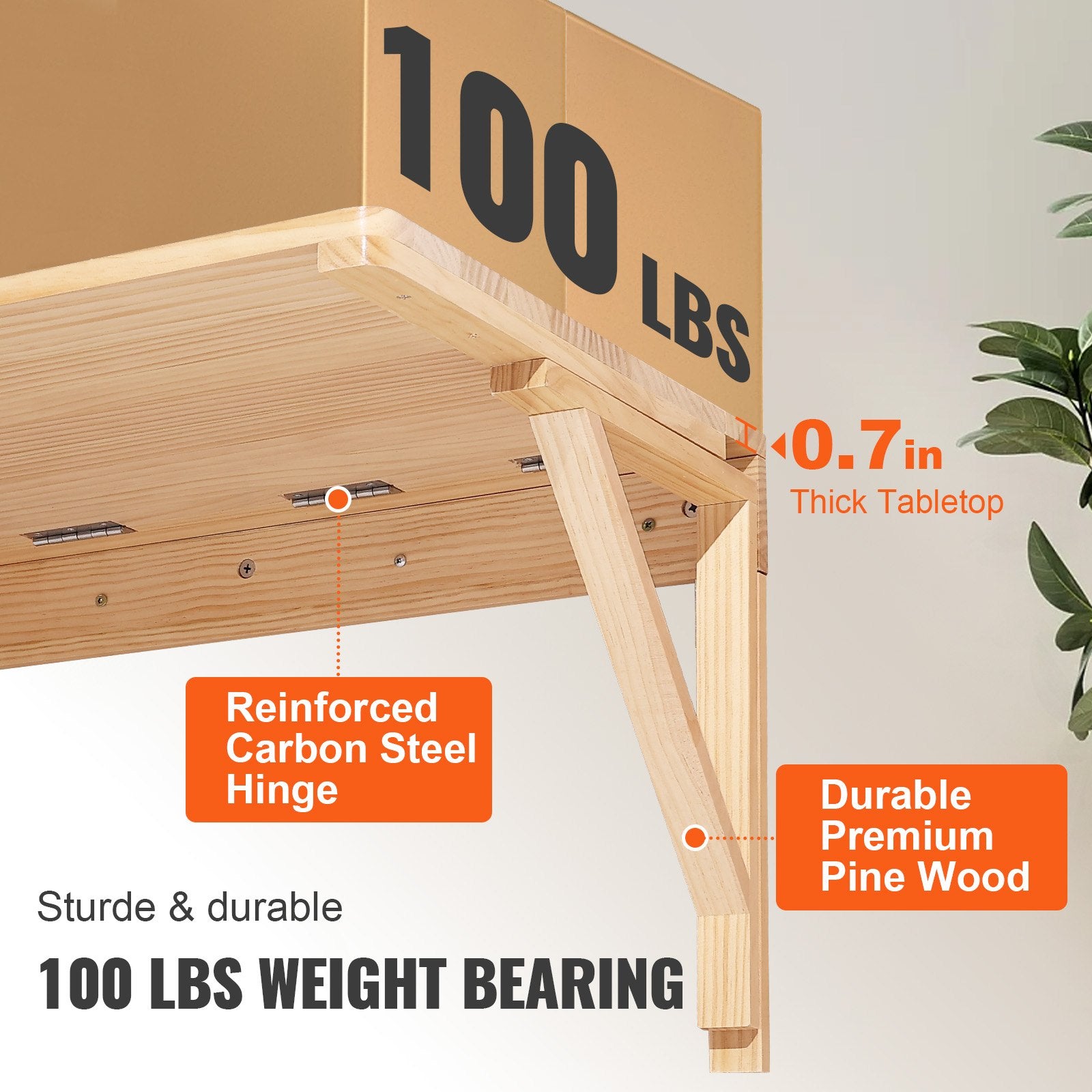 VEVOR Wall Mounted Folding Table, Wall Mounted Drop Leaf Tables, Solid Wood Floating Desk for Dining, Laundry Room, Office, 31.5" x 23.58" x 17.24" Fold Down Desk 3