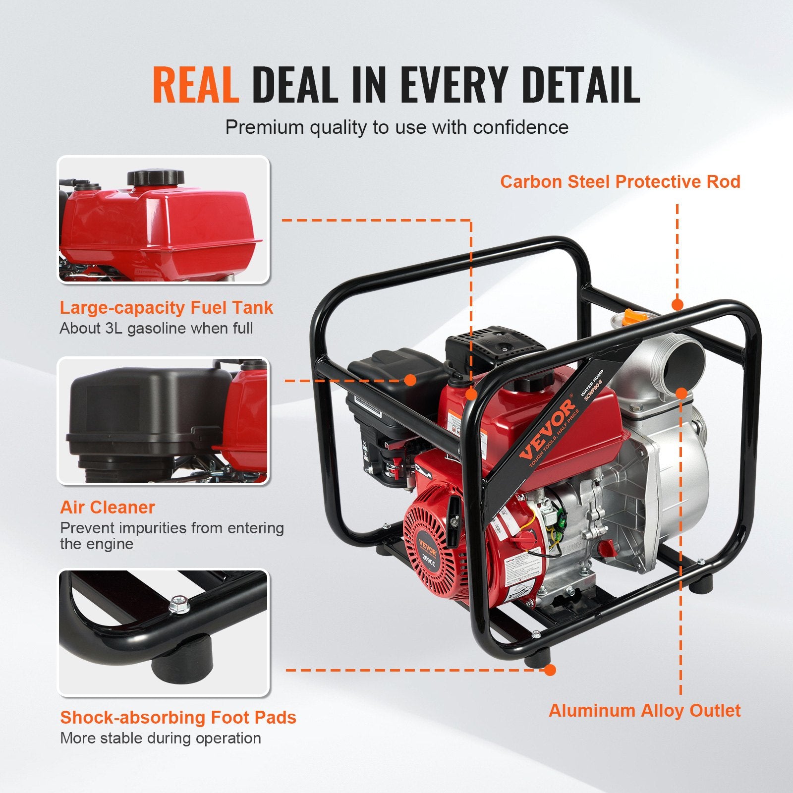 VEVOR Gasoline Engine Water Pump Gas Powered Transfer Pump 80 mm 7HP 4-Stroke 5