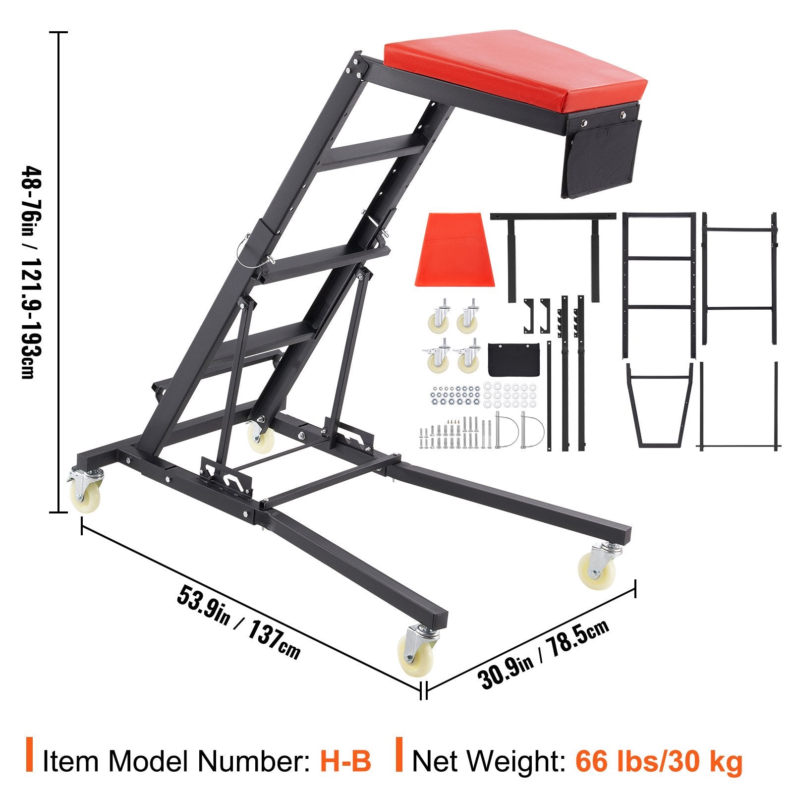 VEVOR Automotive Topside Creeper, with Adjustable Height 48" to 76", 181.44KGS Capacity High Creeper, 4 Swivel Caster Wheels, Heavy Duty Foldable Creeper for Auto Repair and Maintenance 7