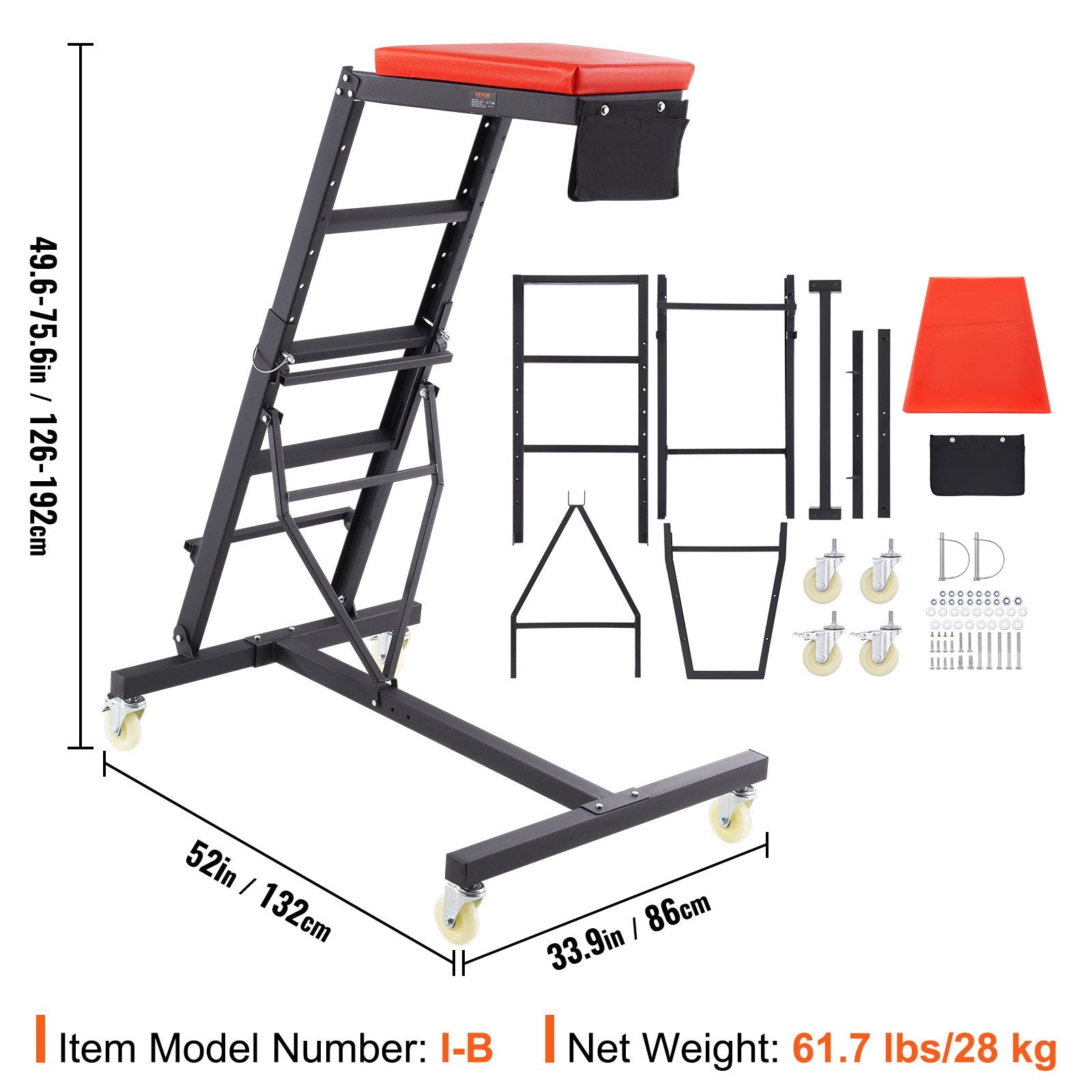 VEVOR Automotive Topside Creeper, with Adjustable Height 49.6" to 75.6", 181.44KGS Capacity High Creeper, 4 Swivel Caster Wheels, Heavy Duty Foldable Creeper for Auto Repair and Maintenance 6