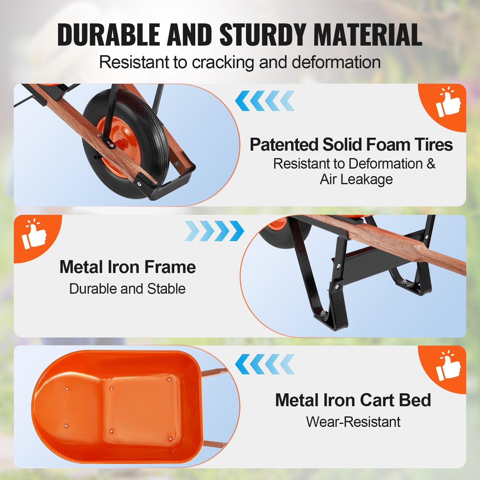 VEVOR Wheelbarrow Cart One Wheel 6 Cu Ft Garden Dump Cart 330 lbs Utility Cart 3