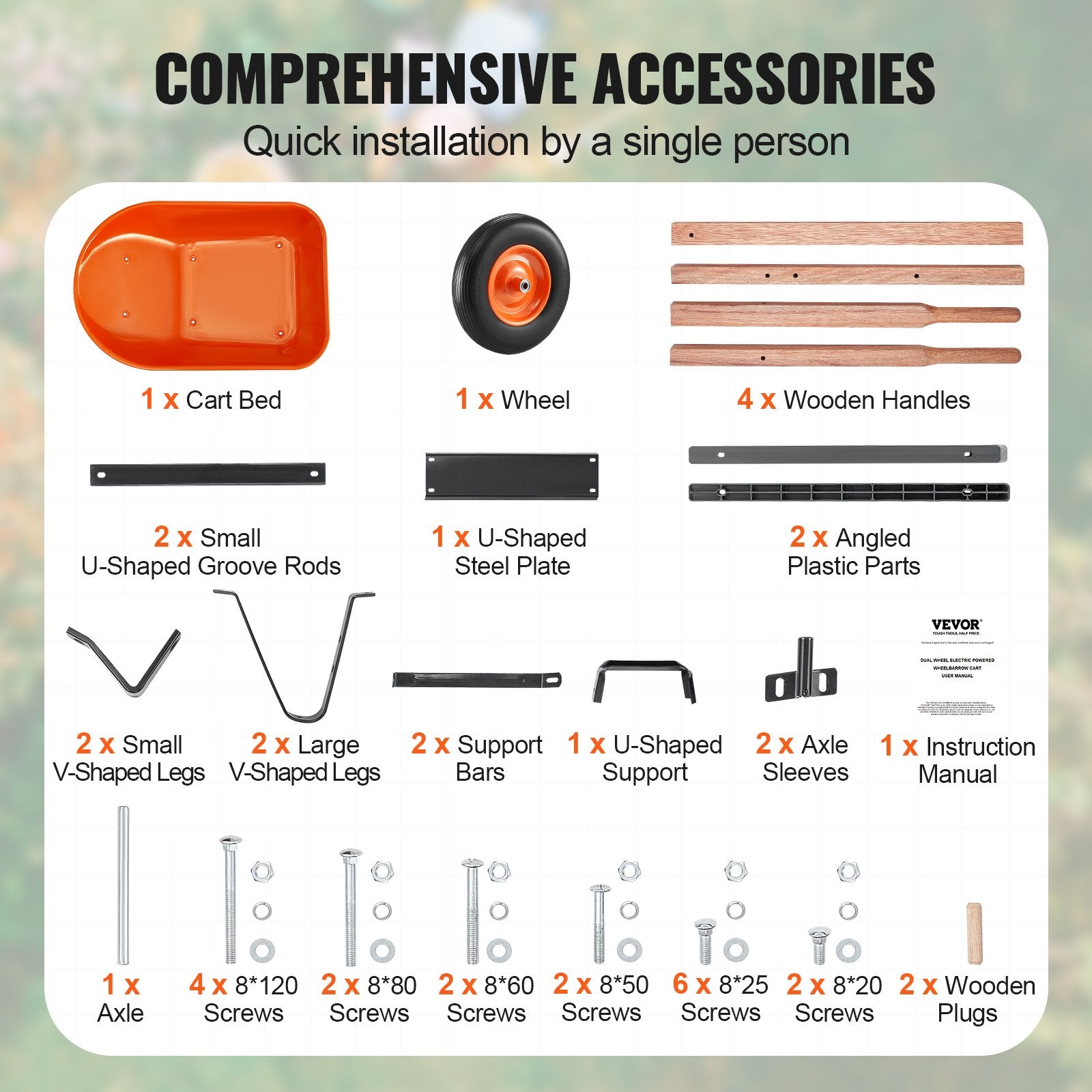 VEVOR Wheelbarrow Cart One Wheel 6 Cu Ft Garden Dump Cart 330 lbs Utility Cart 5