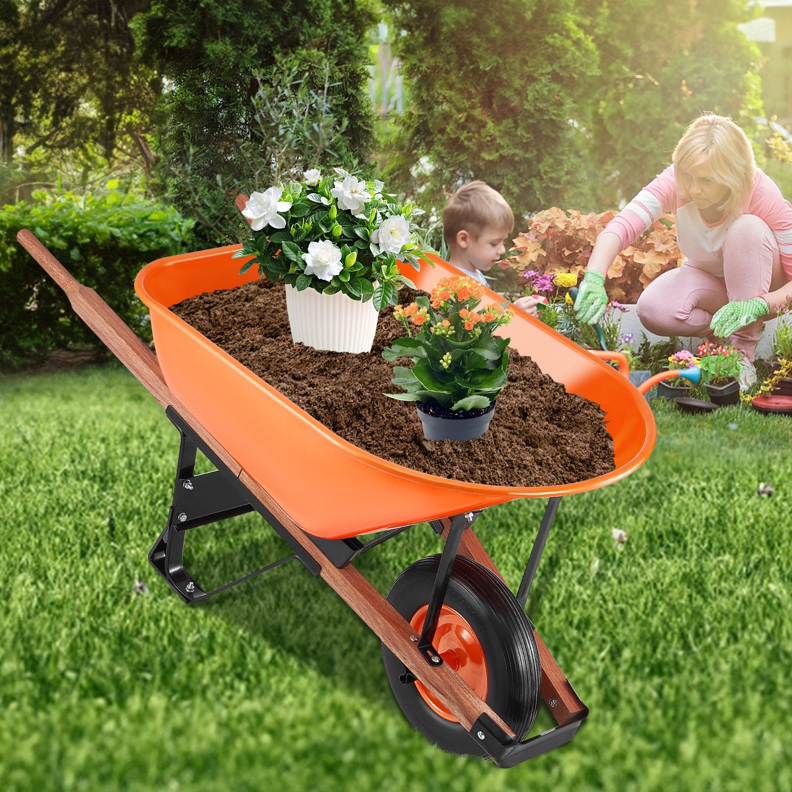 VEVOR Wheelbarrow Cart One Wheel 6 Cu Ft Garden Dump Cart 330 lbs Utility Cart 8