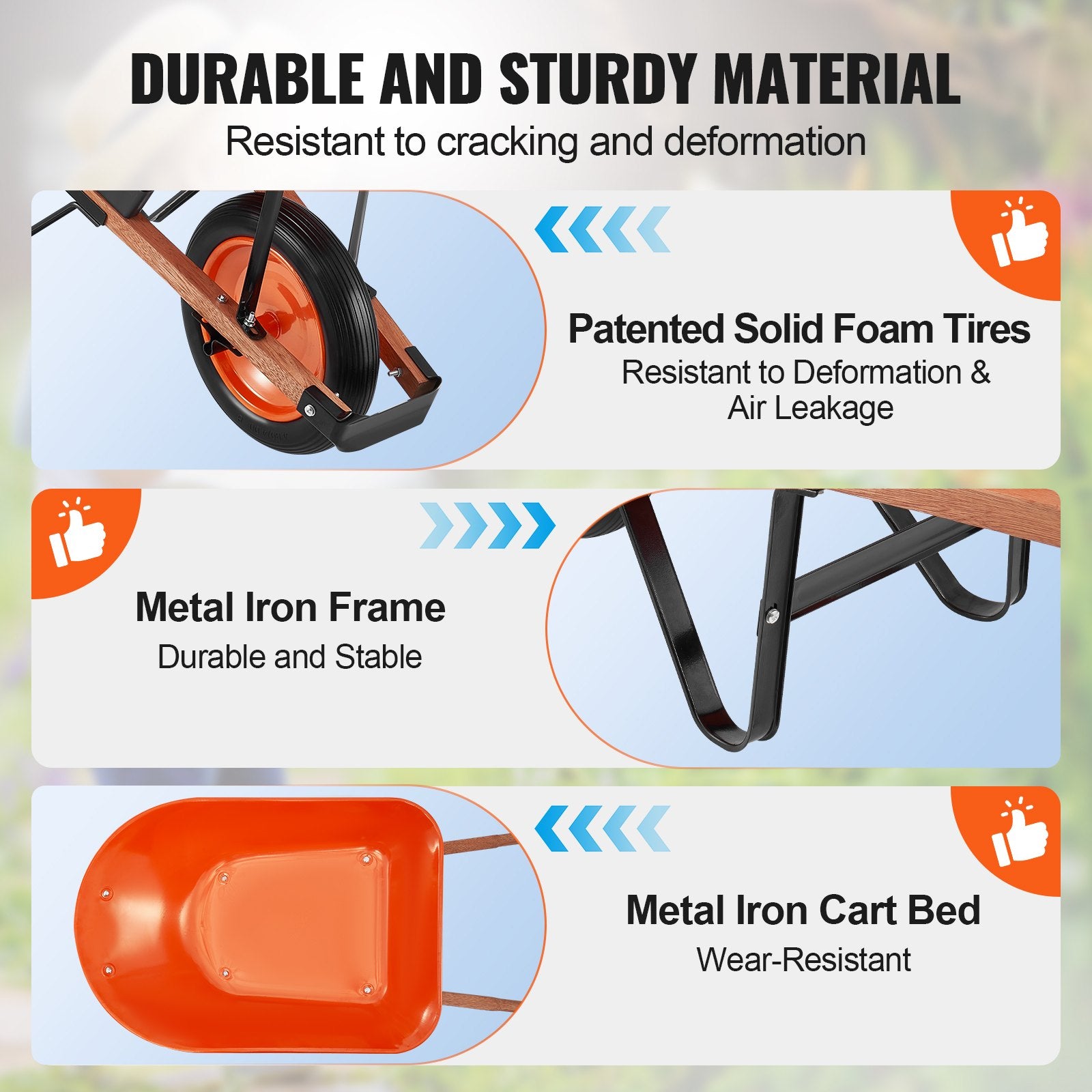 VEVOR Wheelbarrow Cart One Wheel Garden Dump Cart 330 lbs Yard Utility Cart 3