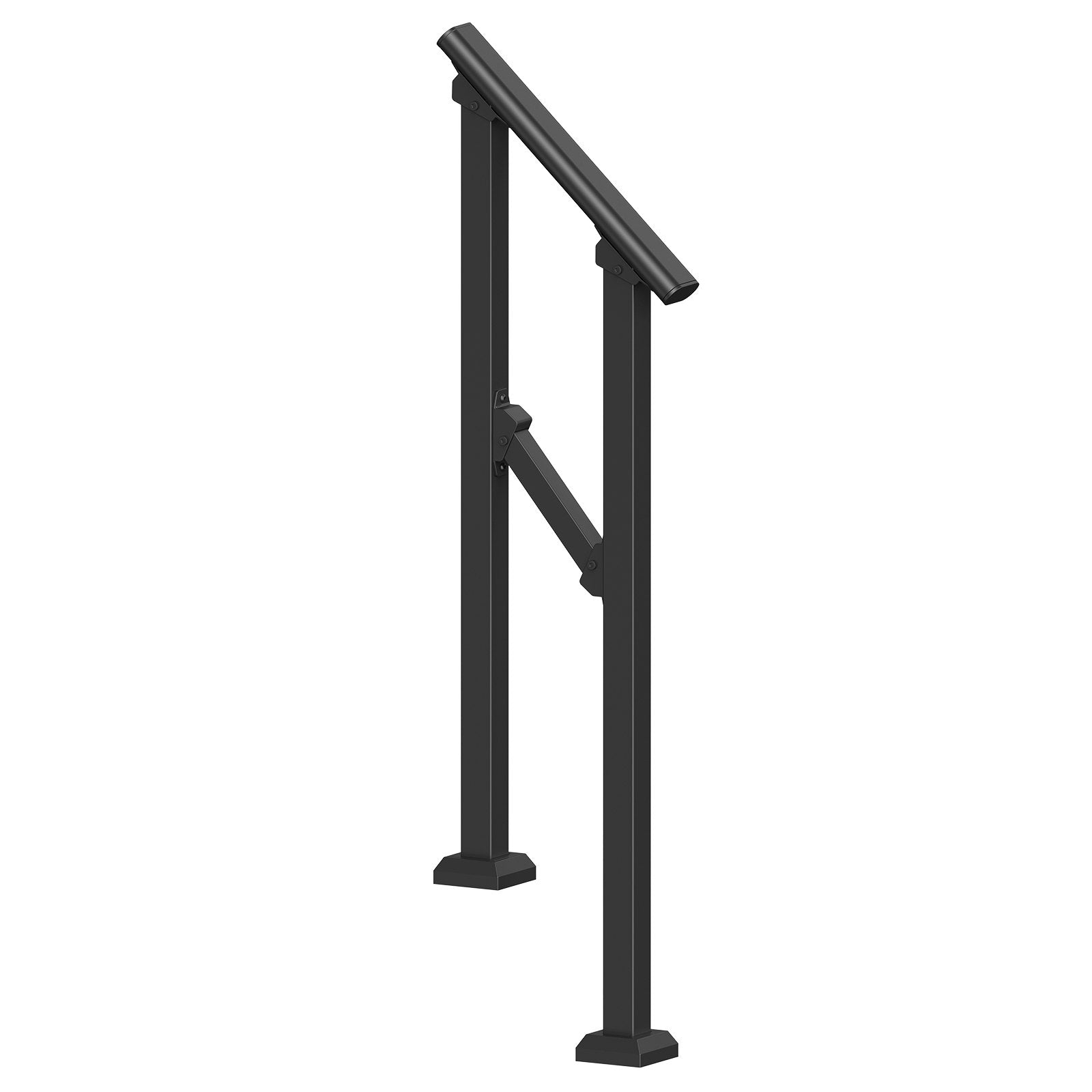 VEVOR Handrails for Outdoor Steps, 1-2 Step Stair Hand Rail Kit, Transitional Carbon Steel Railings with Installation Kit, Stair Rails for Seniors, Concrete Steps & Porch & Deck, Black Square Tube 9