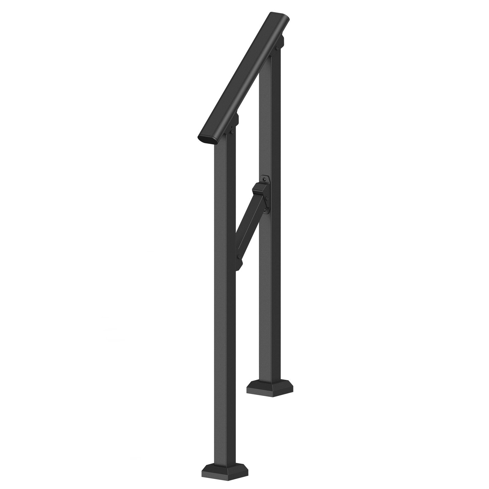 VEVOR Handrails for Outdoor Steps, 1-2 Step Stair Hand Rail Kit, Transitional Carbon Steel Railings with Installation Kit, Stair Rails for Seniors, Concrete Steps & Porch & Deck, Black Square Tube 10