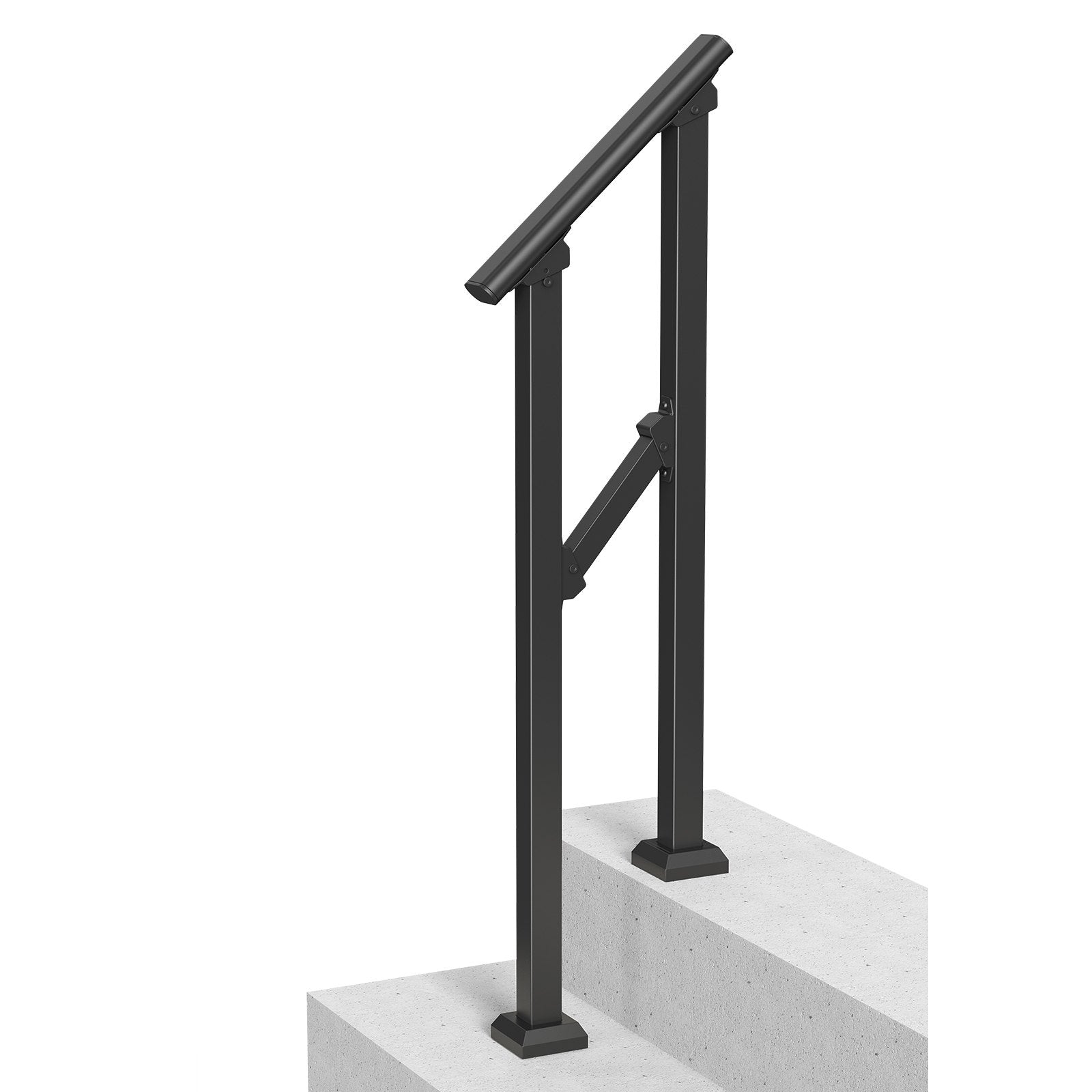 VEVOR Handrails for Outdoor Steps, 1-2 Step Stair Hand Rail Kit, Transitional Carbon Steel Railings with Installation Kit, Stair Rails for Seniors, Concrete Steps & Porch & Deck, Black Square Tube 11