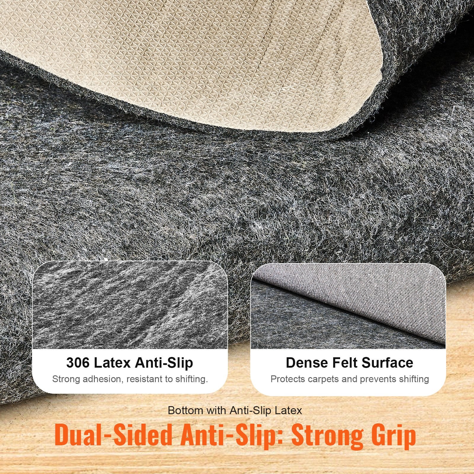 VEVOR Non Slip Rug Pad Gripper 9' x 12' Carpet Mat 0.24" Thick for All Floor 3