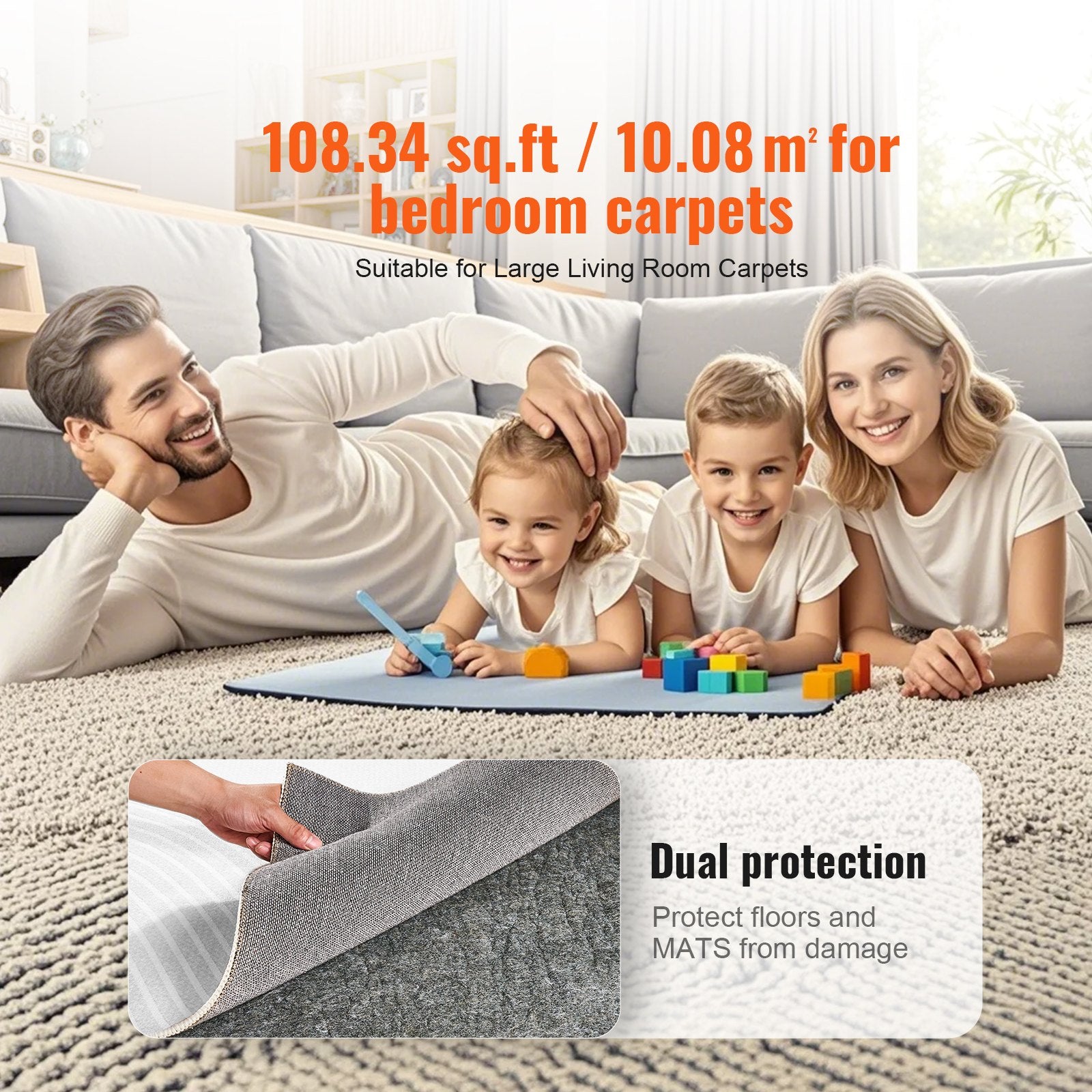 VEVOR Non Slip Rug Pad Gripper 9' x 12' Carpet Mat 0.24" Thick for All Floor 6