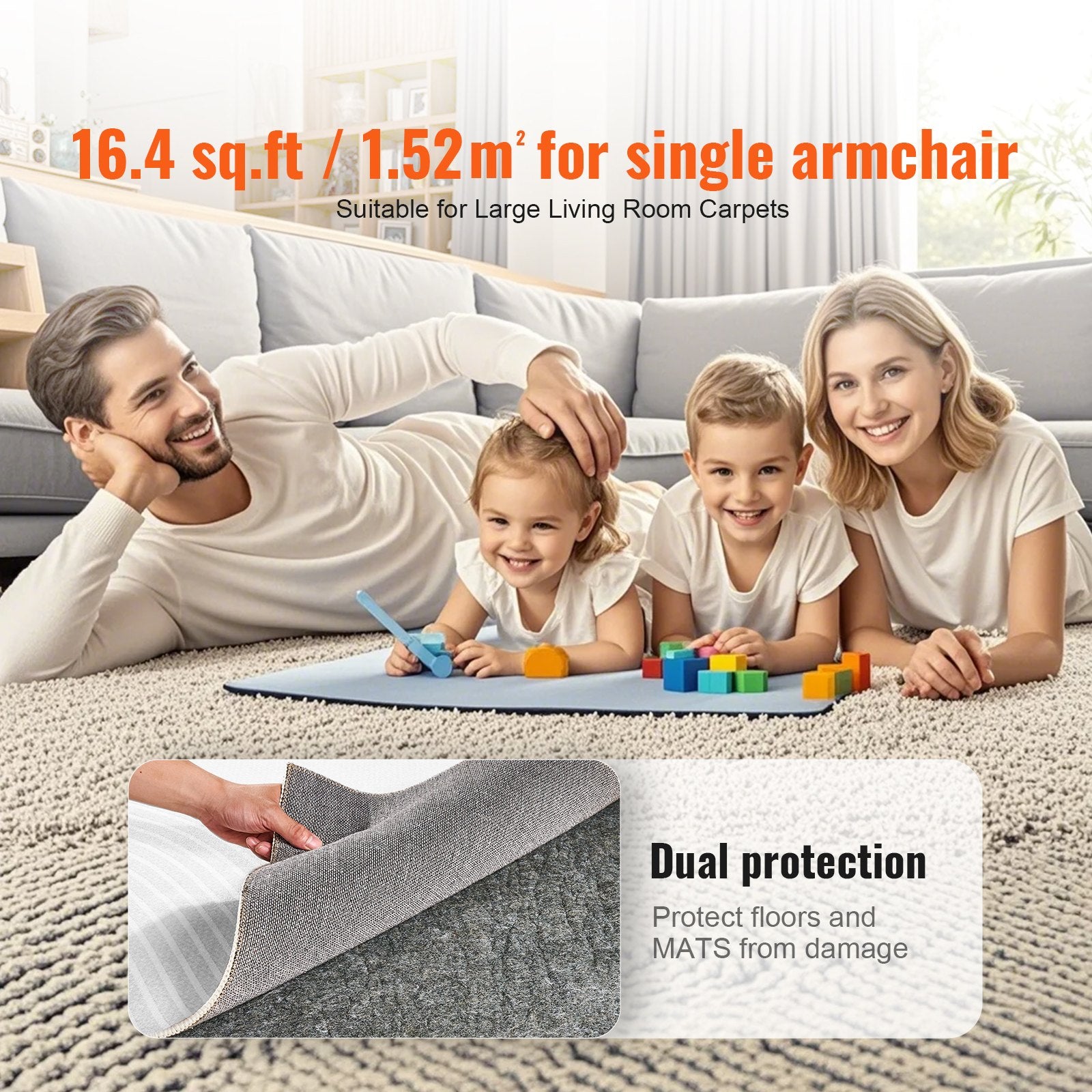 VEVOR Non Slip Rug Pad Gripper 25 x 94.5 in 0.24" Carpet Mat Thick for Floor 6