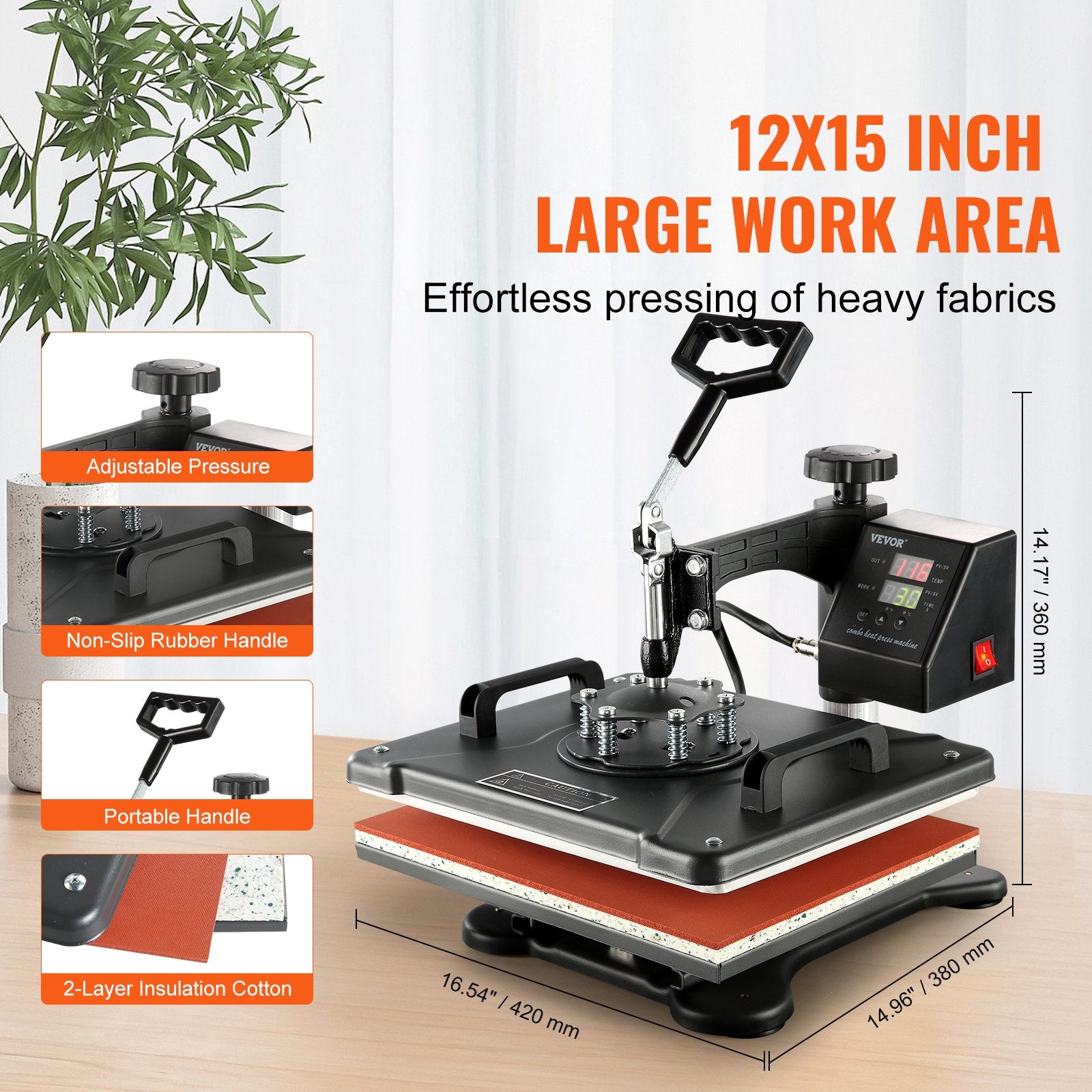 VEVOR 1400W Heat Press Machine 8 In 1 Sublimation Steel Frame Heat Presses with Temperature And Time Control (12X15INCH 8IN1) 4