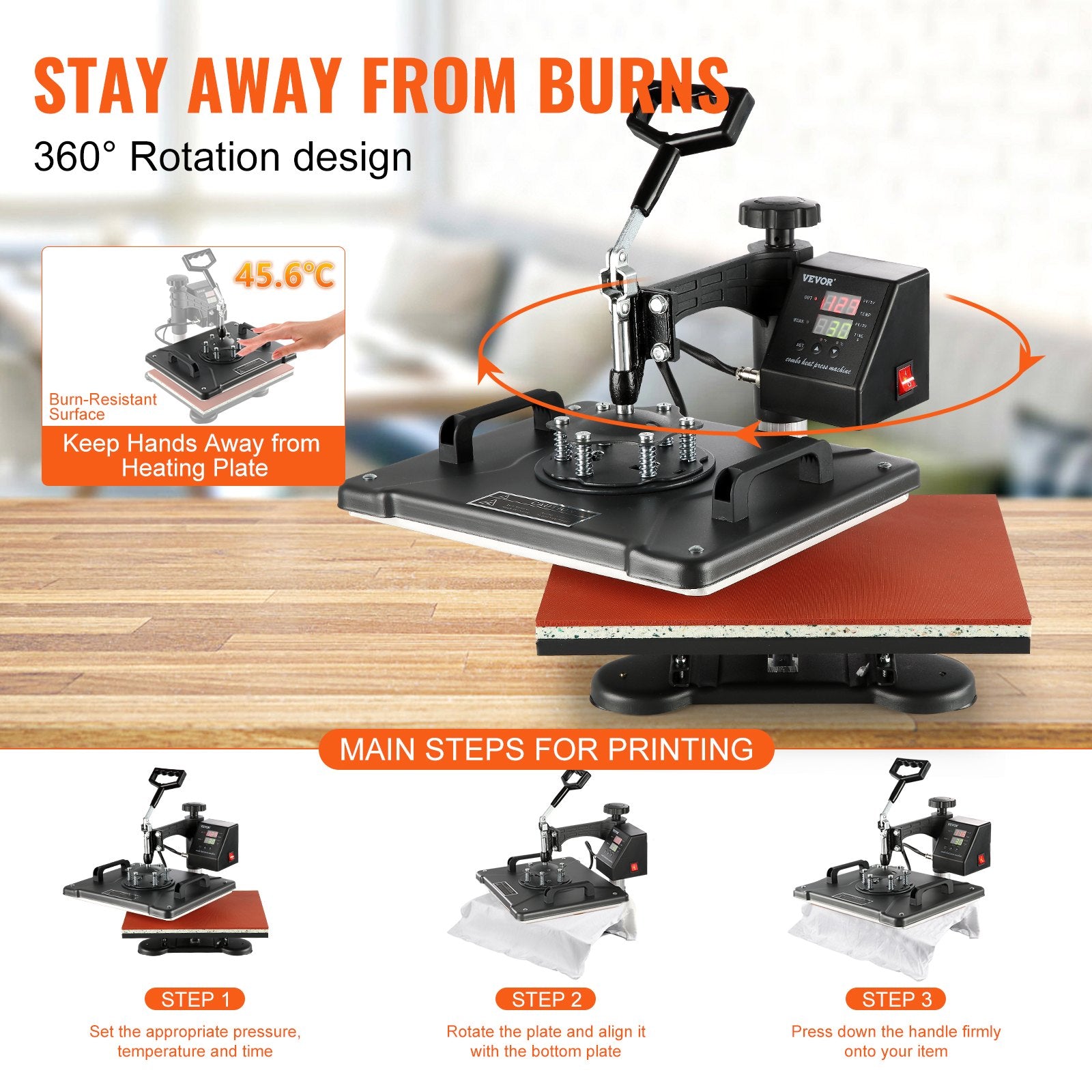 VEVOR 1400W Heat Press Machine 8 In 1 Sublimation Steel Frame Heat Presses with Temperature And Time Control (12X15INCH 8IN1) 5