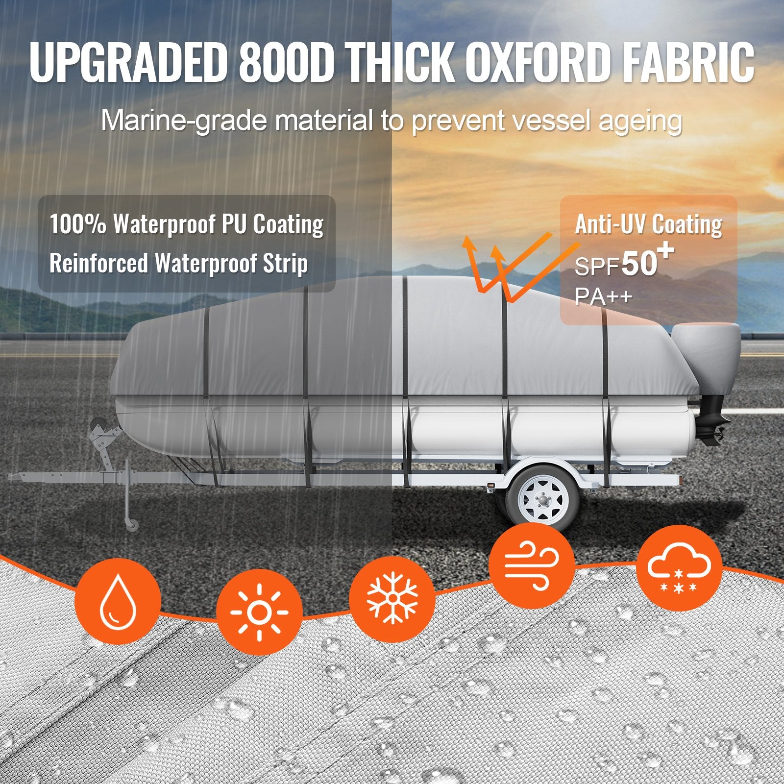 VEVOR Pontoon Boat Cover 800D Waterproof Trailerable 19-20 ft with Storage Bag 3