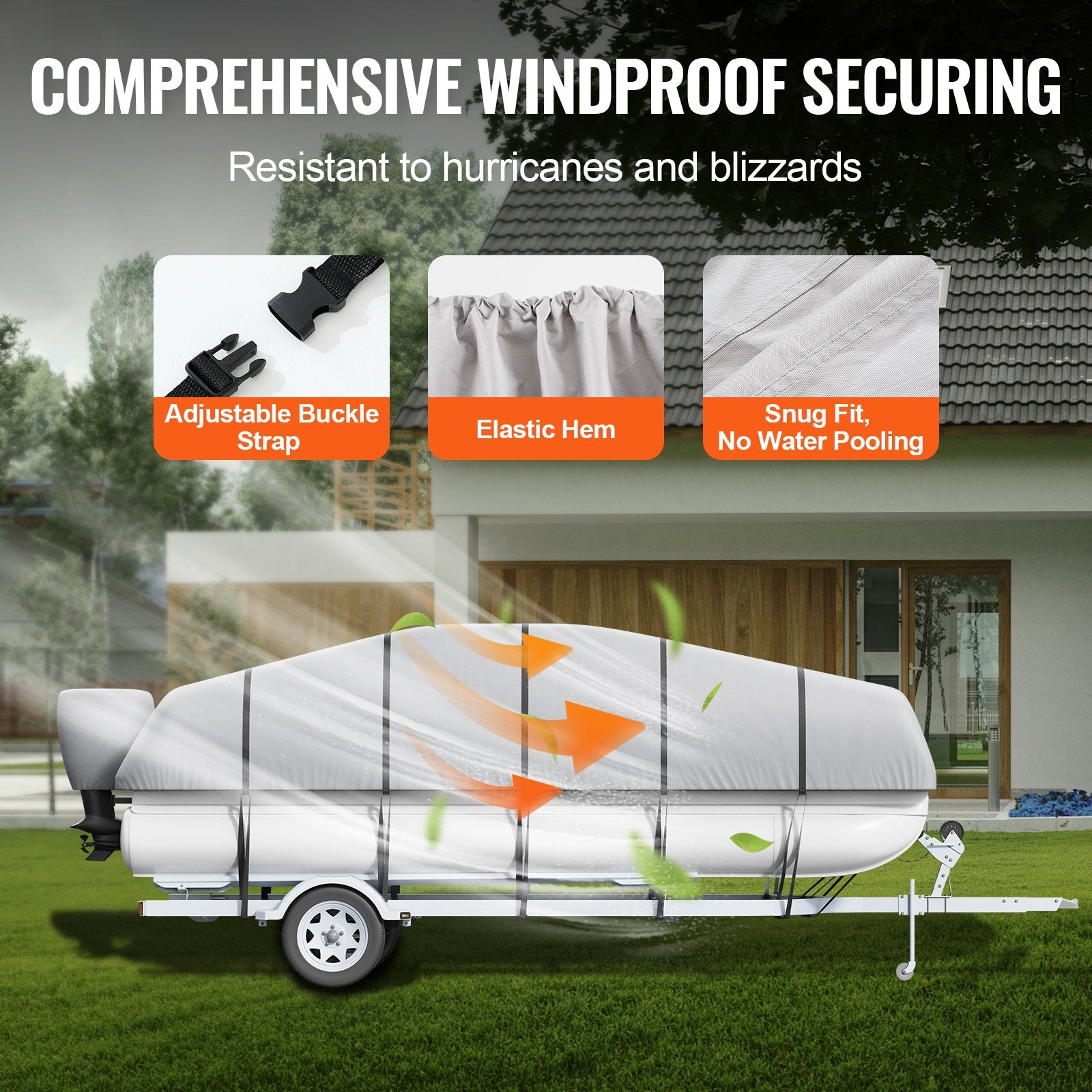 VEVOR Pontoon Boat Cover 800D Waterproof Trailerable 19-20 ft with Storage Bag 4