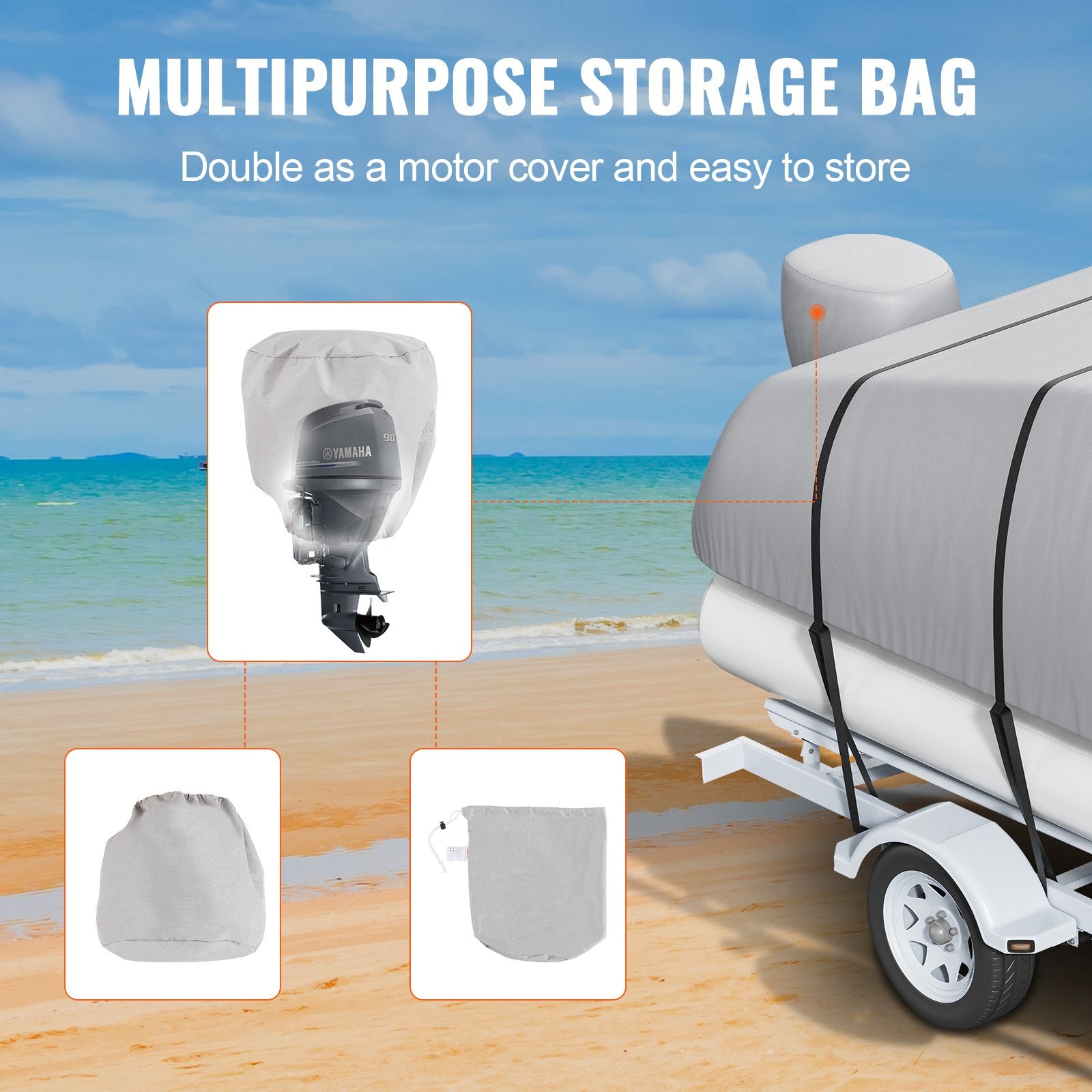 VEVOR Pontoon Boat Cover 800D Waterproof Trailerable 19-20 ft with Storage Bag 5