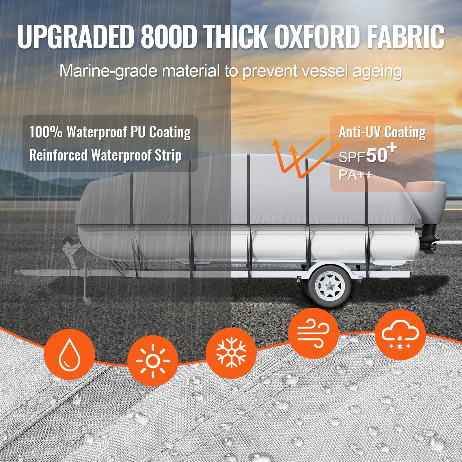 VEVOR Pontoon Boat Cover 800D Waterproof Trailerable 23-24 ft with Storage Bag 3