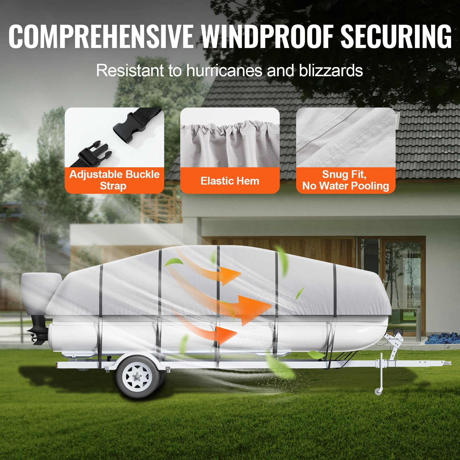 VEVOR Pontoon Boat Cover 800D Waterproof Trailerable 23-24 ft with Storage Bag 4