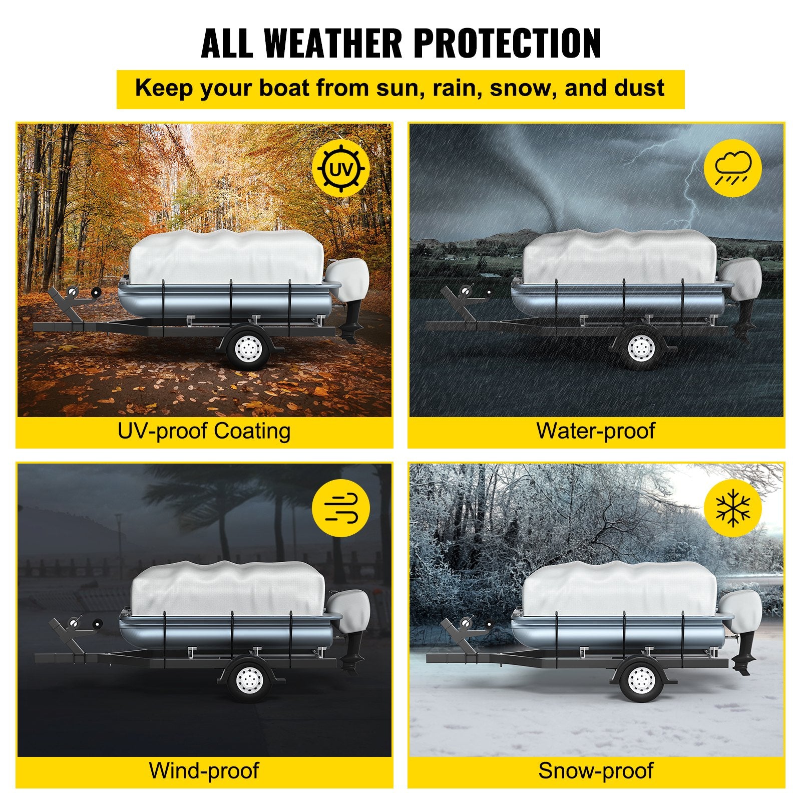 VEVOR Pontoon Boat Cover, Fit for 17\'-20\' Boat, Heavy Duty 600D Marine Grade Oxford Fabric, UV Resistant Waterproof Trailerable Boat Cover with 2 Support Poles and 7 Wind-Proof Straps, Gray 4