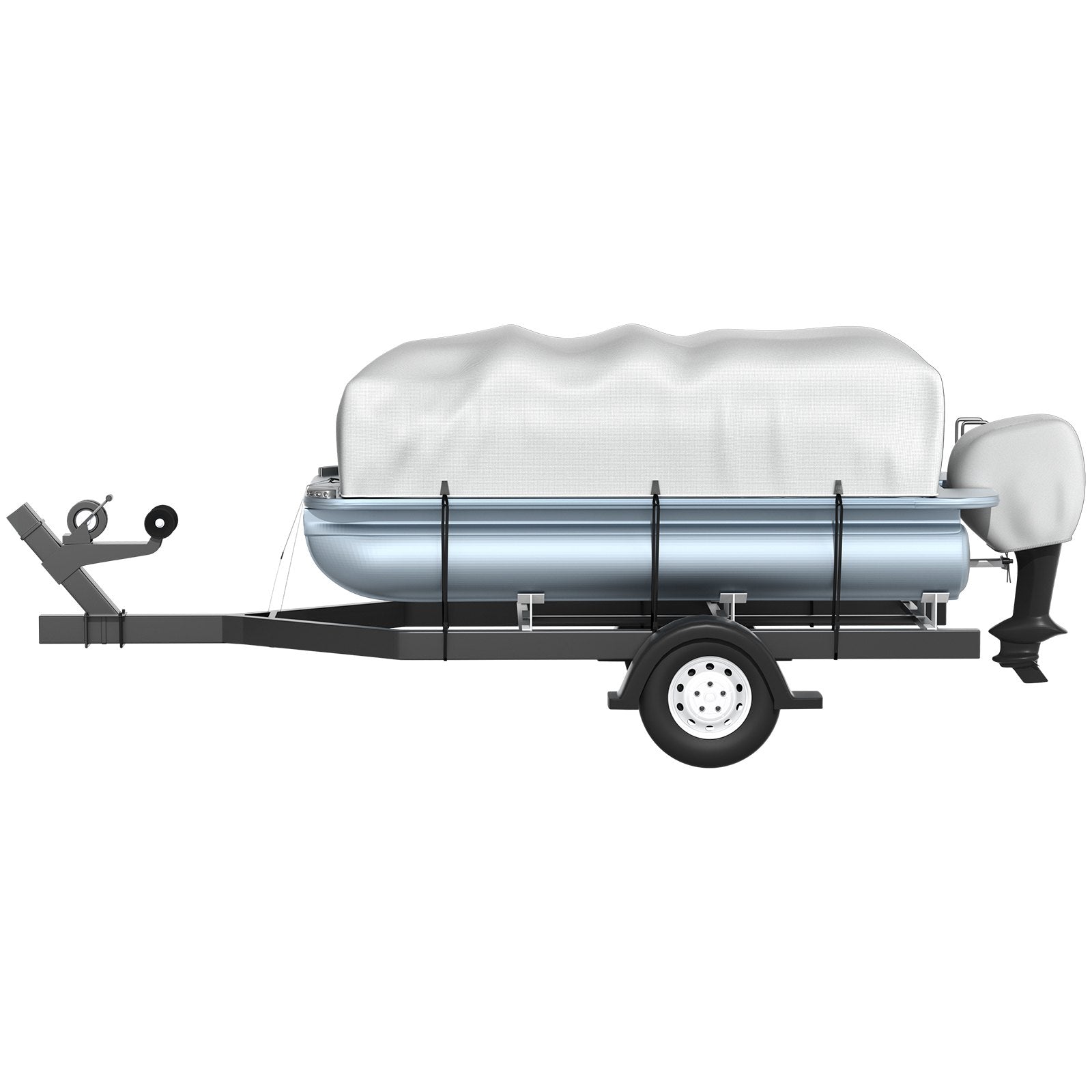 VEVOR Pontoon Boat Cover, Fit for 17\'-20\' Boat, Heavy Duty 600D Marine Grade Oxford Fabric, UV Resistant Waterproof Trailerable Boat Cover with 2 Support Poles and 7 Wind-Proof Straps, Gray 9