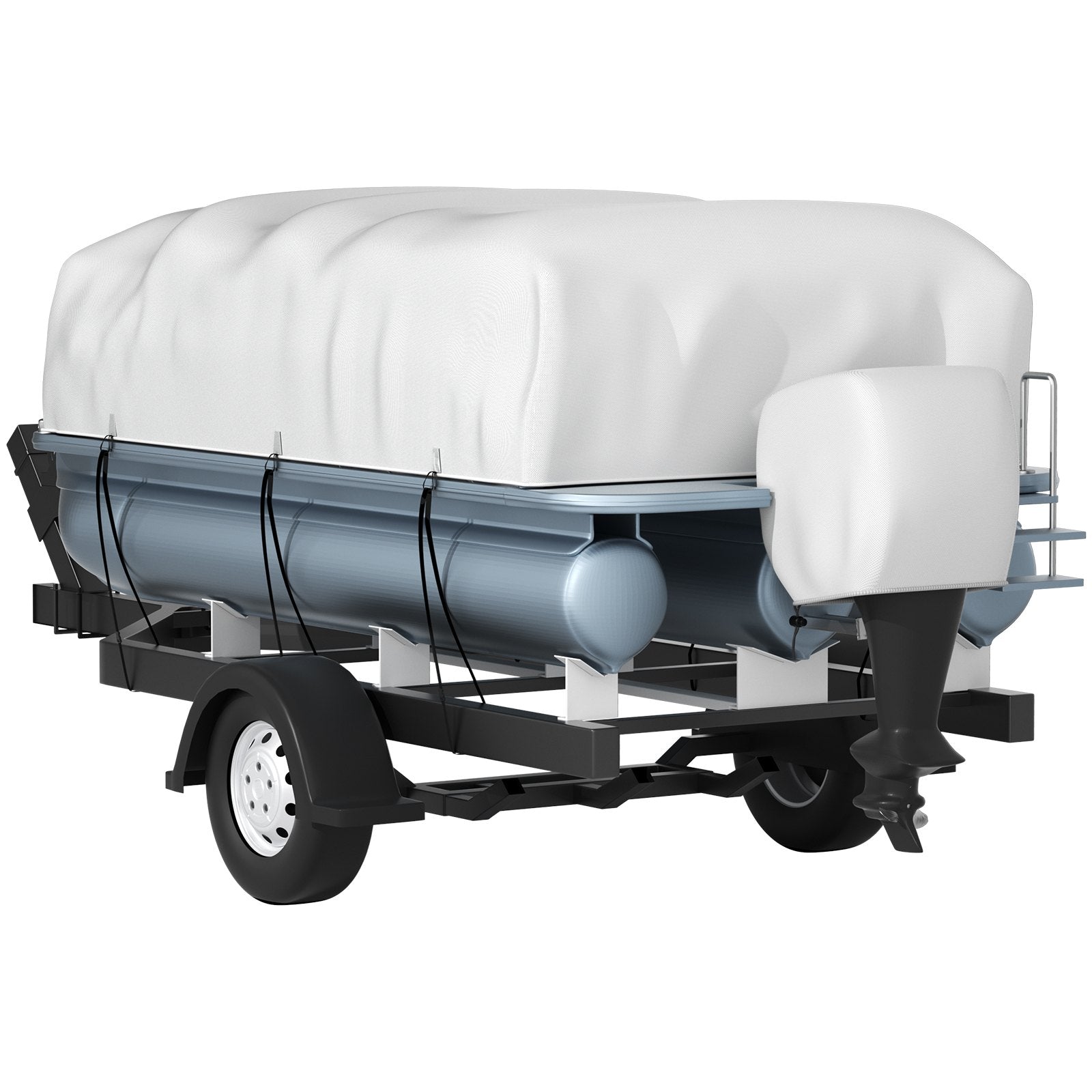 VEVOR Pontoon Boat Cover, Fit for 17\'-20\' Boat, Heavy Duty 600D Marine Grade Oxford Fabric, UV Resistant Waterproof Trailerable Boat Cover with 2 Support Poles and 7 Wind-Proof Straps, Gray 10