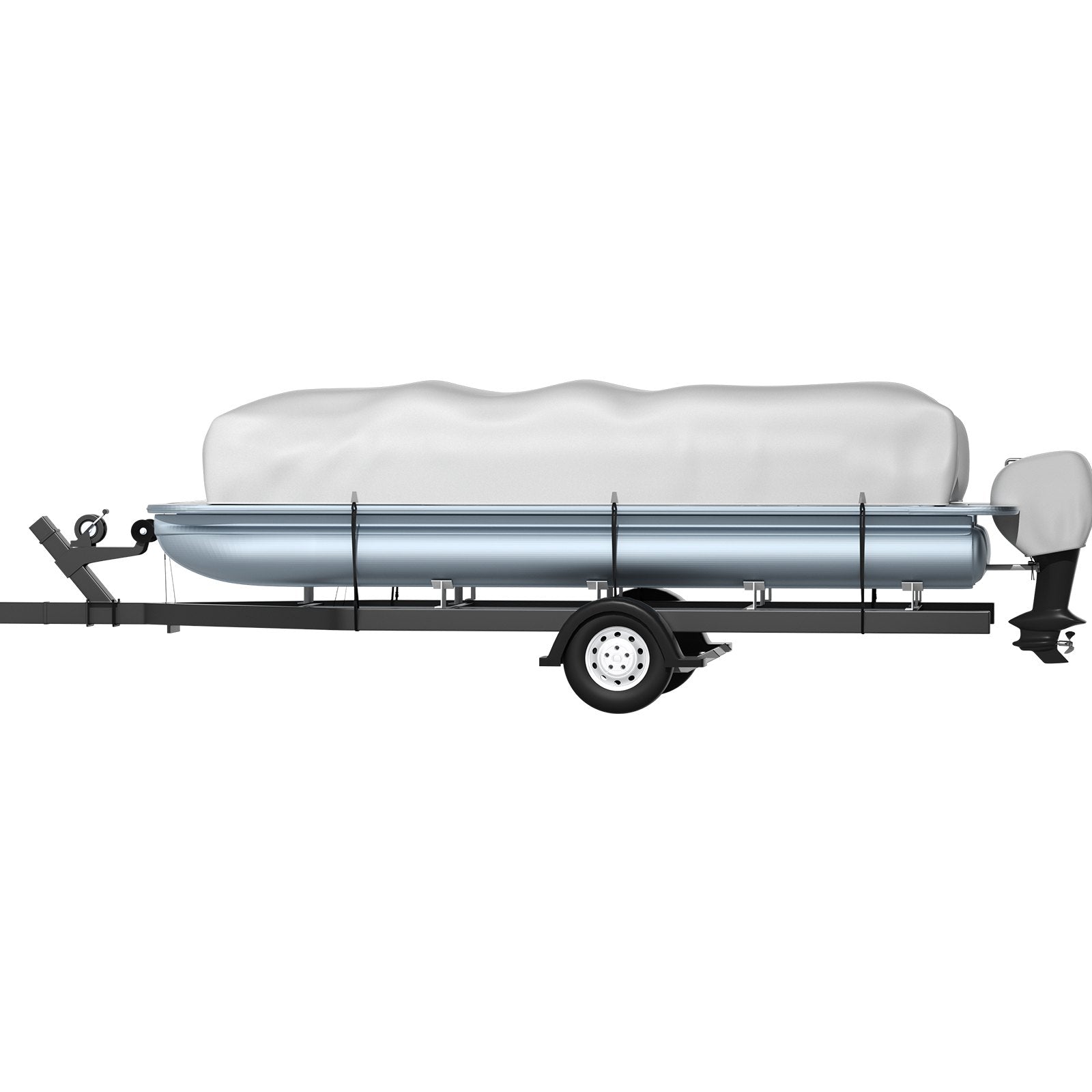 VEVOR Pontoon Boat Cover, Fit for 25\'-28\' Boat, Heavy Duty 600D Marine Grade Oxford Fabric, UV Resistant Waterproof Trailerable Boat Cover with 2 Support Poles and 7 Wind-Proof Straps, Gray 9