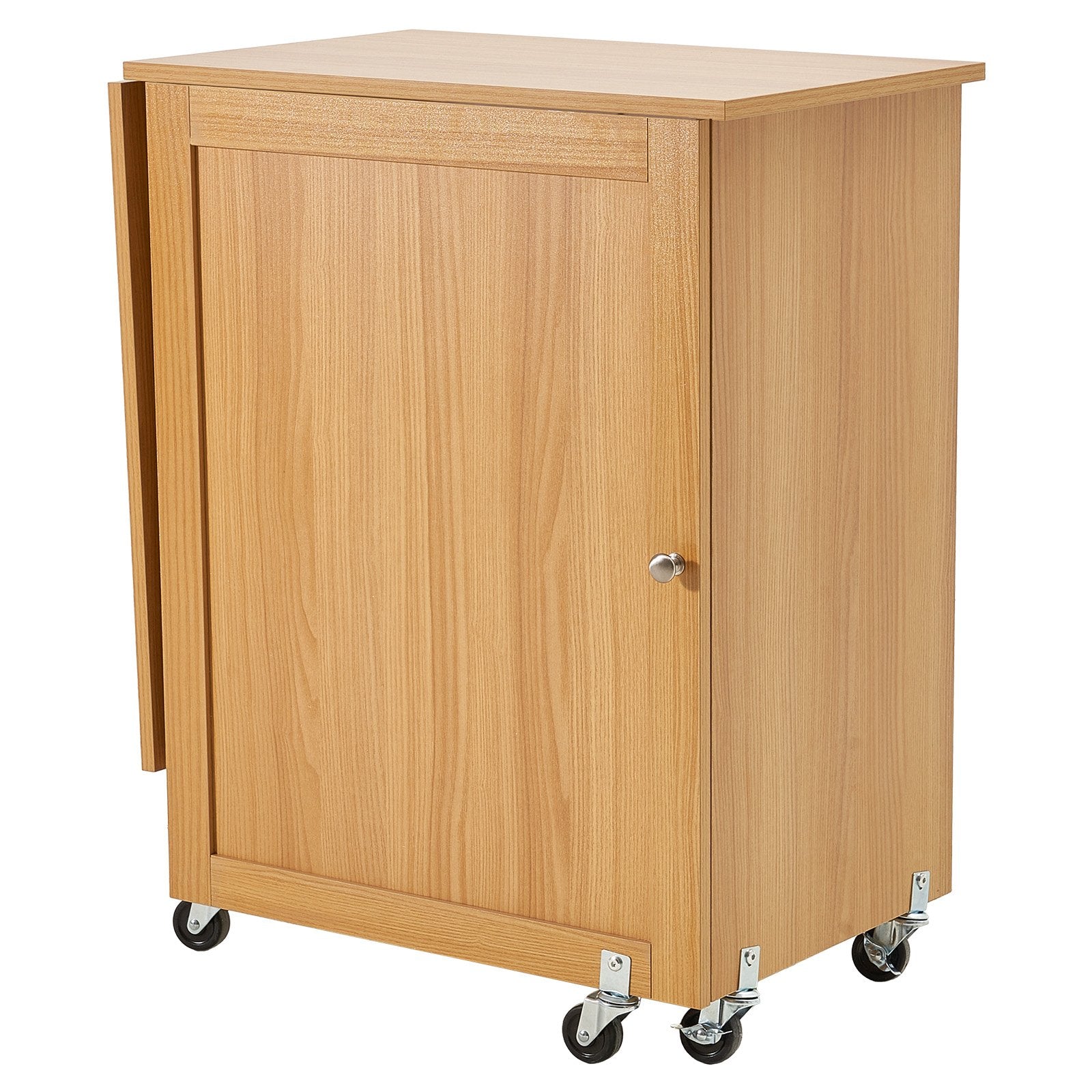 VEVOR Folding Sewing Table with Lockable Wheels Shelves Trays Door Wood Color 9