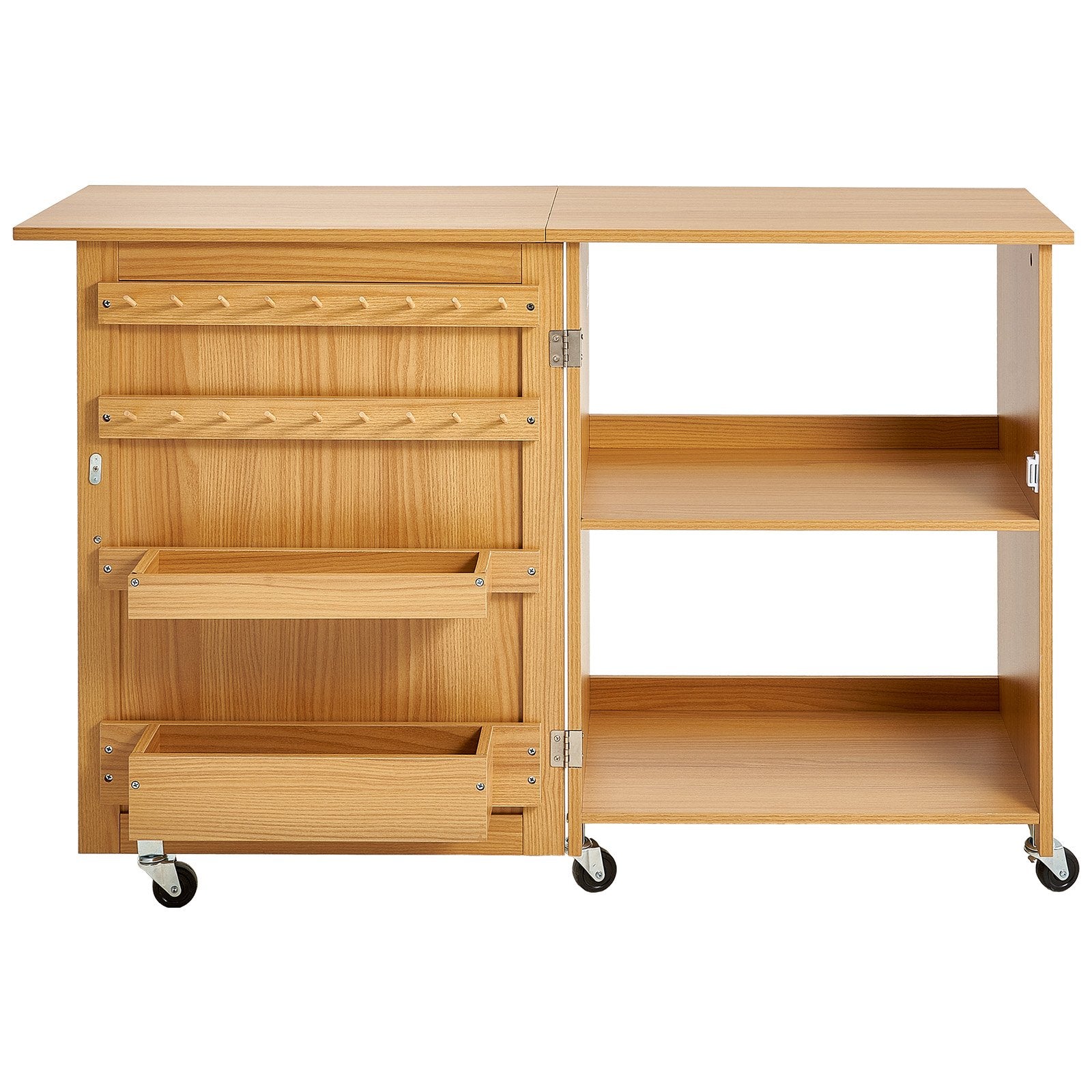 VEVOR Folding Sewing Table with Lockable Wheels Shelves Trays Door Wood Color 10