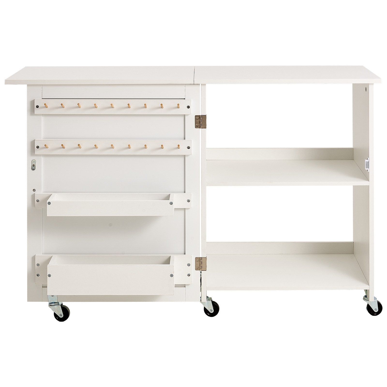 VEVOR Folding Sewing Table with Lockable Wheels Storage Shelves Trays Door White 11