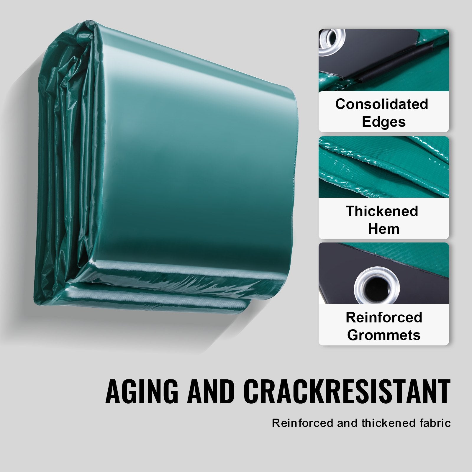 VEVOR PVC Waterproof Tarp, 16.5 x 29.5 ft Heavy Duty PVC Tarpaulin, Tear-Proof and Weather-Proof, with Grommets and Reinforced Edges for Canopy Boat RV Tent Shelter Trailer Truck Cover, Green 5