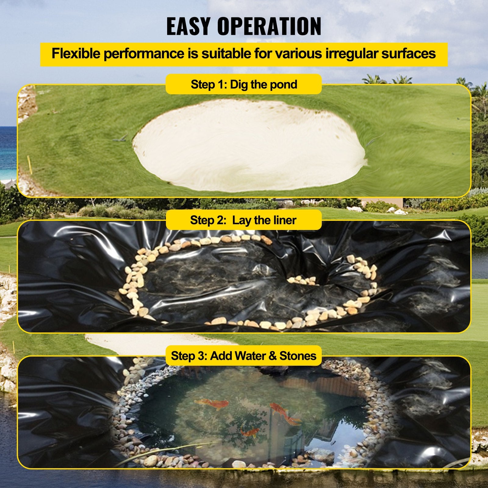VEVOR LLDPE Pond Liner 15x20 ft, Pond Liner 20 Mil, Fish Pond Liners for Waterfall, Pond and Fish Ponds 4