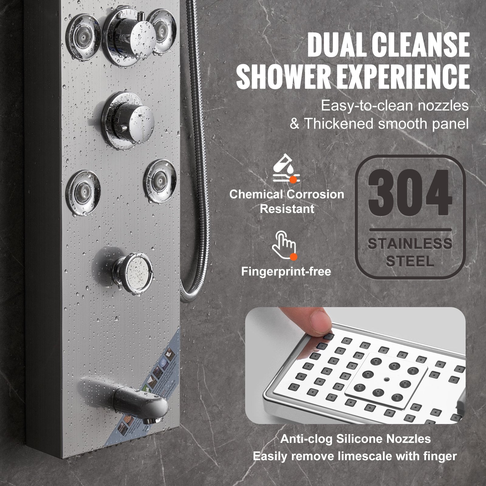 VEVOR Shower Panel System, 6 Shower Modes, LED & Screen Hydroelectricity Shower Panel Tower, Rainfall, Waterfall, 8 Massage Jets, Tub Spout, Handheld Shower, Stainless Steel Wall-Mounted Shower Set 6