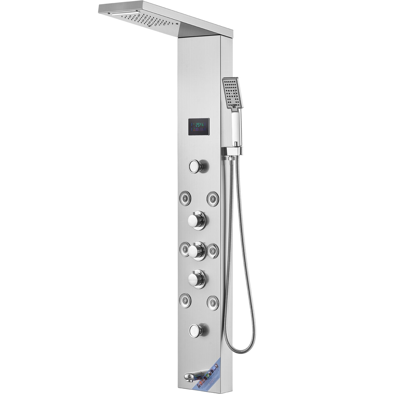 VEVOR Shower Panel System, 6 Shower Modes, LED & Screen Hydroelectricity Shower Panel Tower, Rainfall, Waterfall, 8 Massage Jets, Tub Spout, Handheld Shower, Stainless Steel Wall-Mounted Shower Set 9